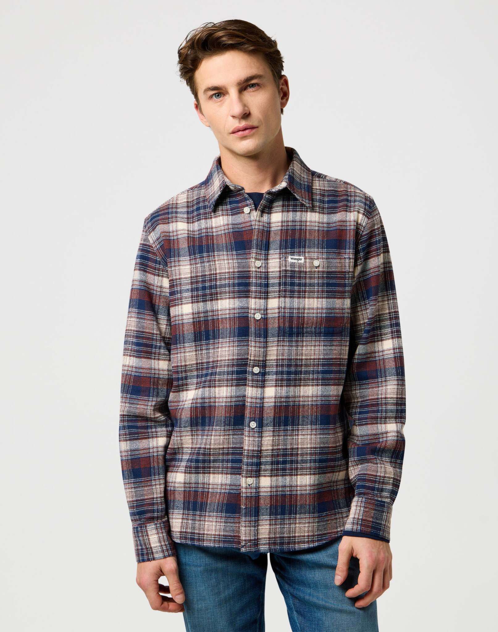 Brushed 1 Pkt Shirt in Navy Birch Hemden Wrangler