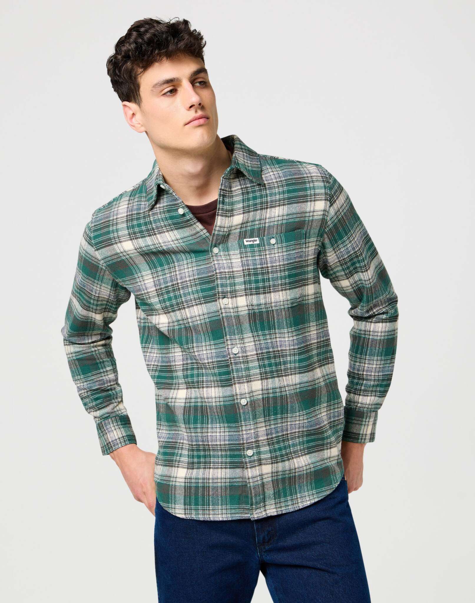 Brushed 1 Pkt Shirt in Green Birch Hemden Wrangler
