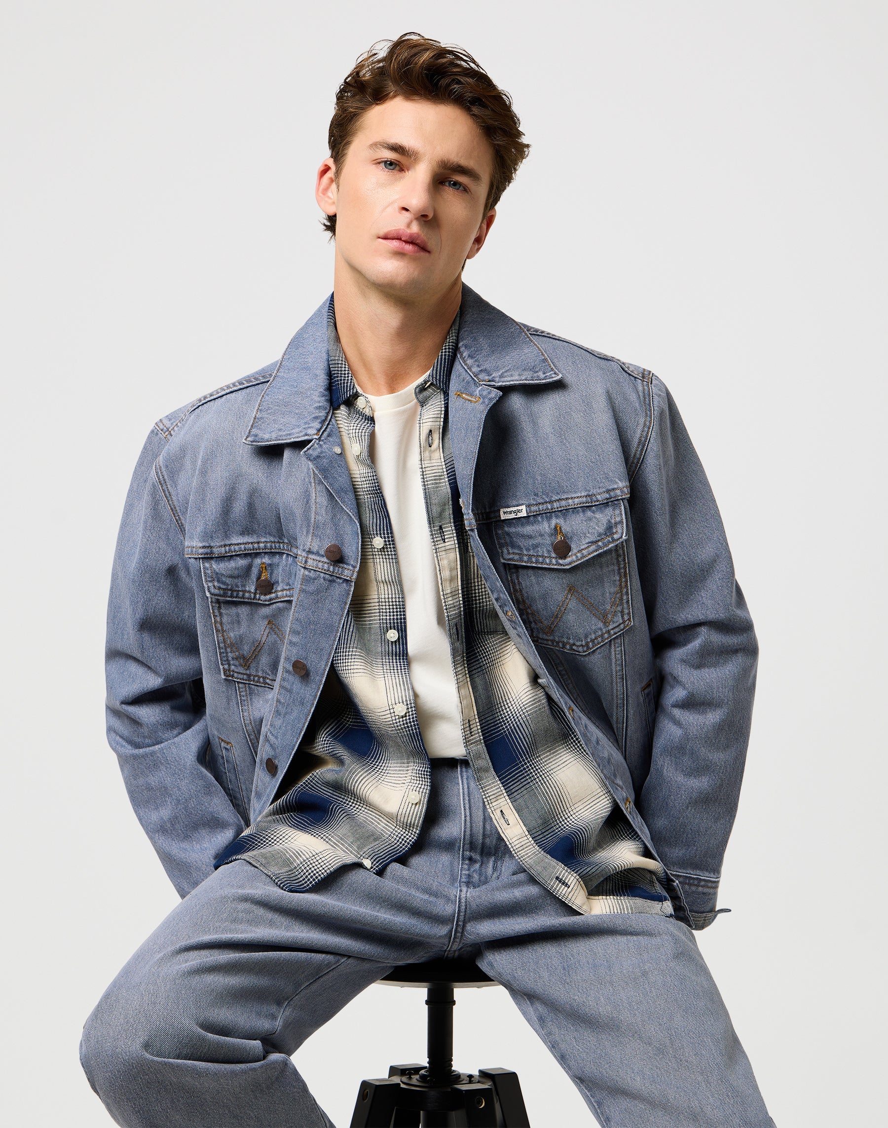 1 Pkt Indigo Shirt in Dusty Blue Hemden Wrangler