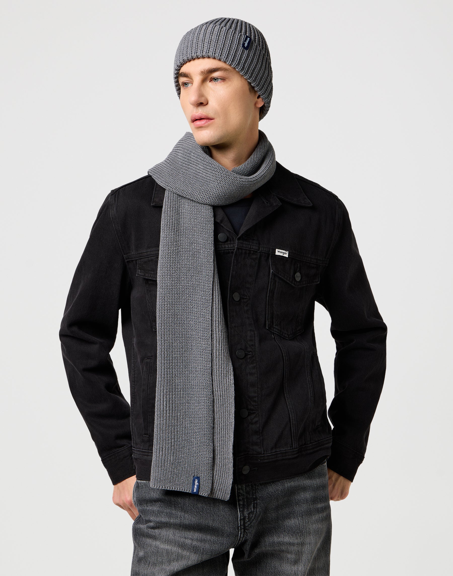 Scarf Beanie Set in Mid Grey Mel Schals Wrangler