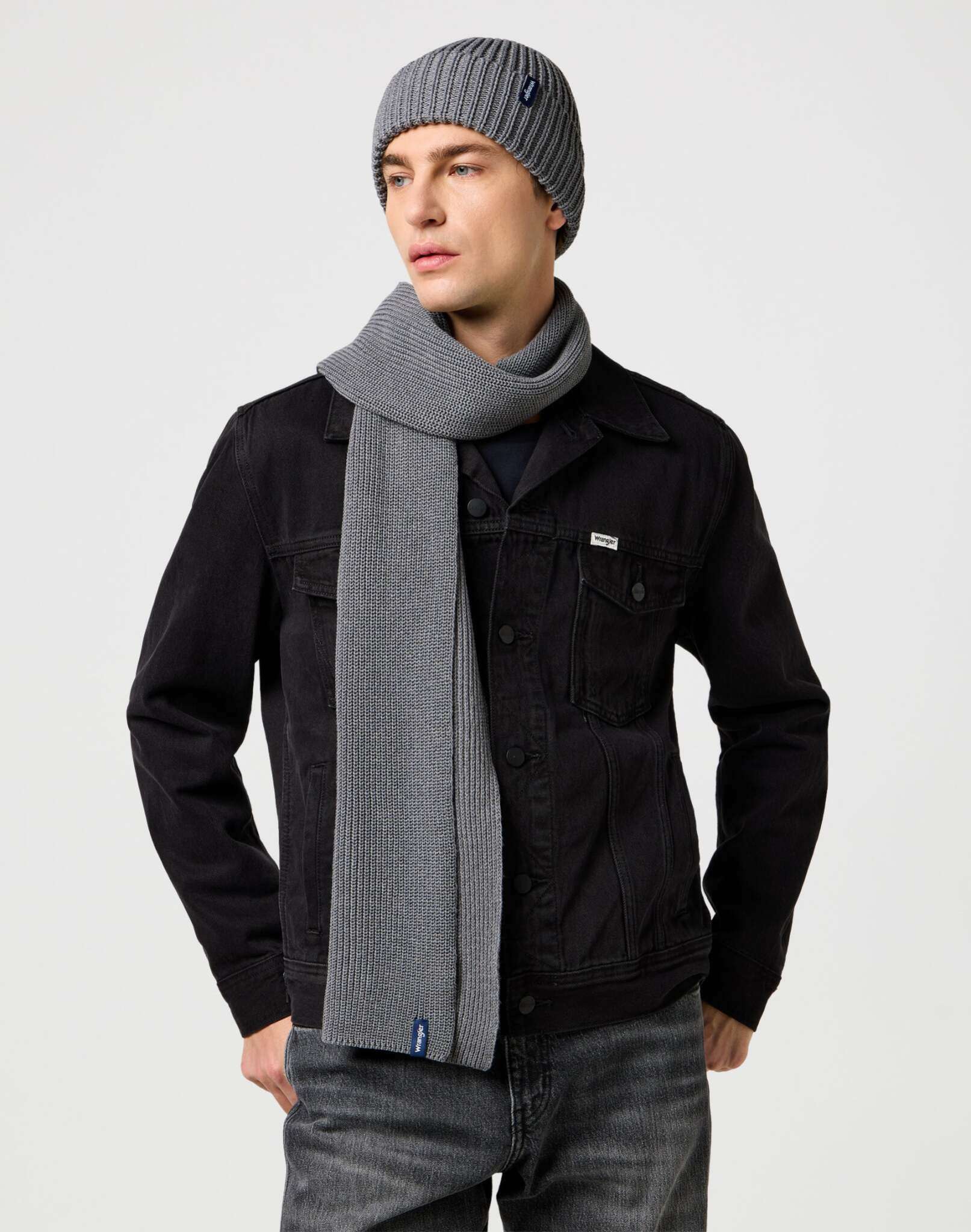 Scarf Beanie Set in Mid Grey Mel Schals Wrangler