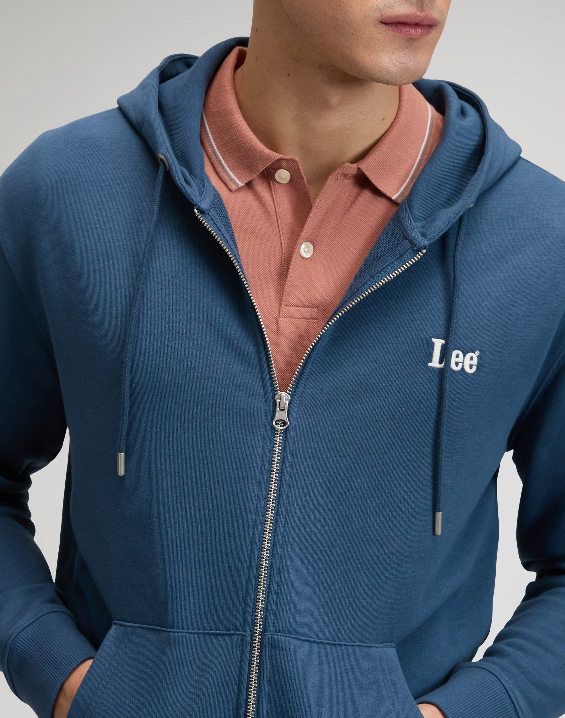 Ess Lee Full Zip Hoodie in Academy Blue Sweatshirts Lee