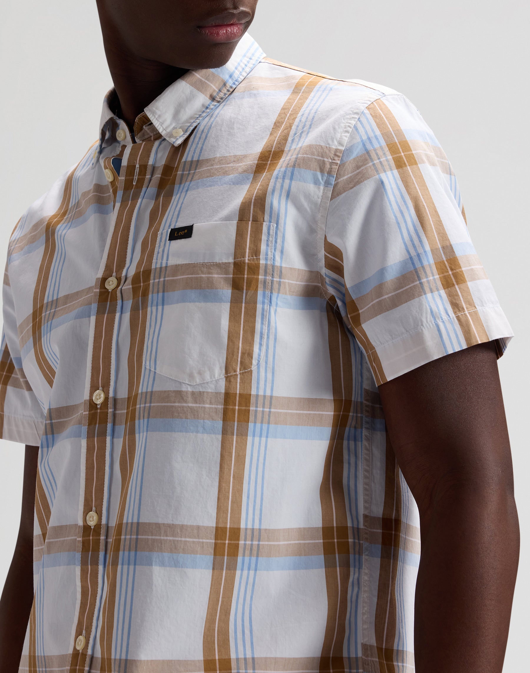 Lee Button Down Shortsleeve in Safari Halogen Plaid Hemden Lee