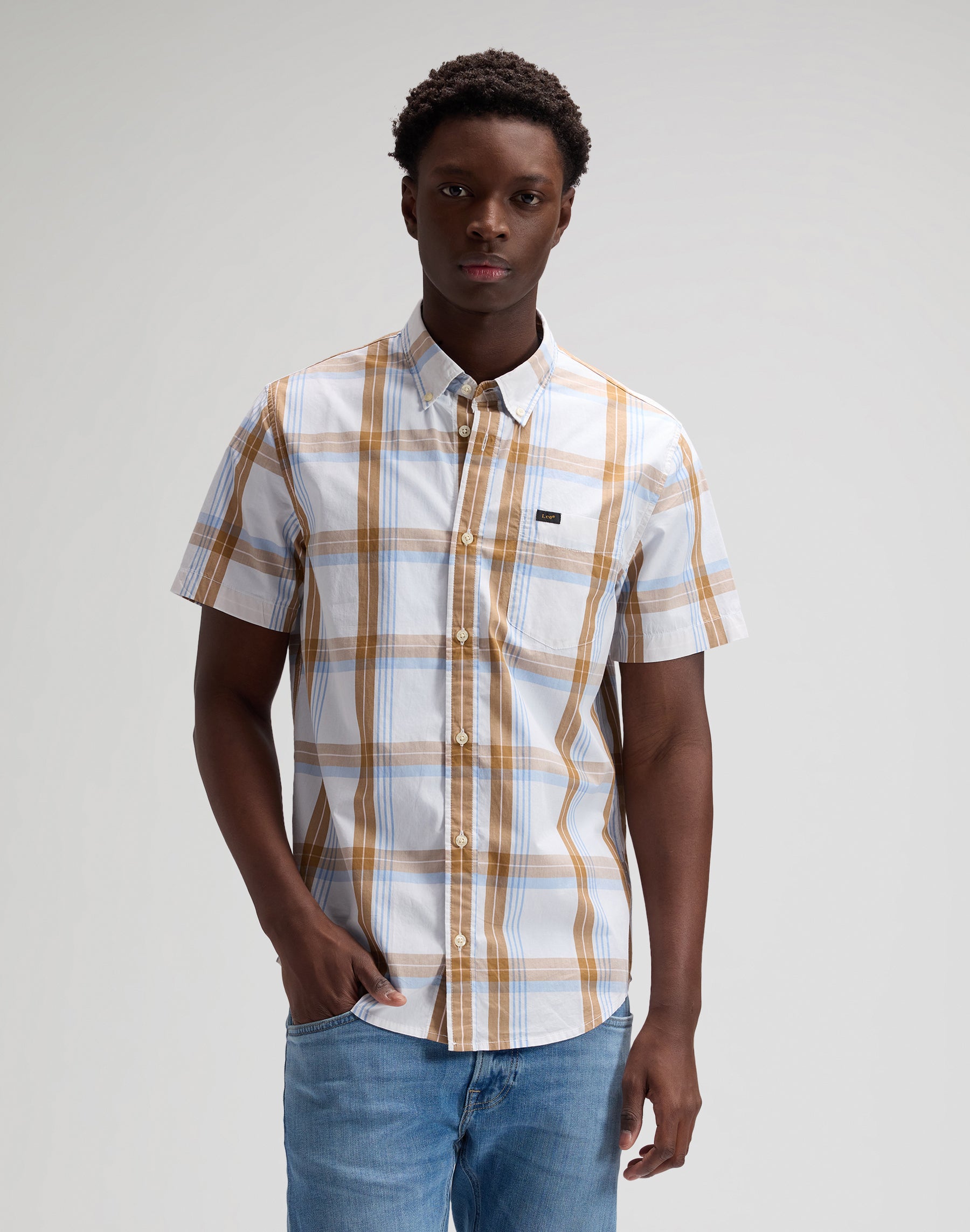 Lee Button Down Shortsleeve in Safari Halogen Plaid Hemden Lee