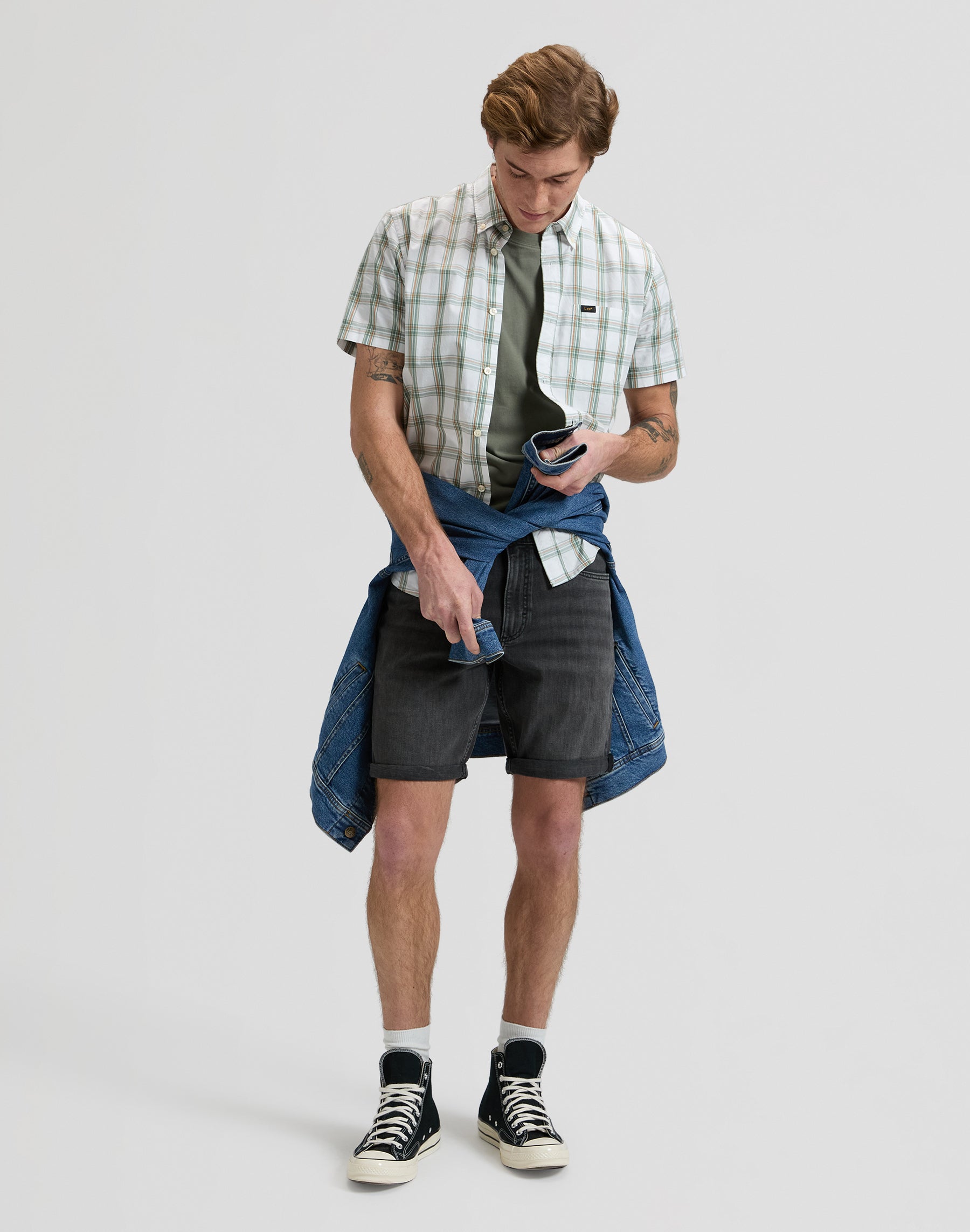 Lee Button Down Shortsleeve in Desert Sage Safari Plaid Hemden Lee