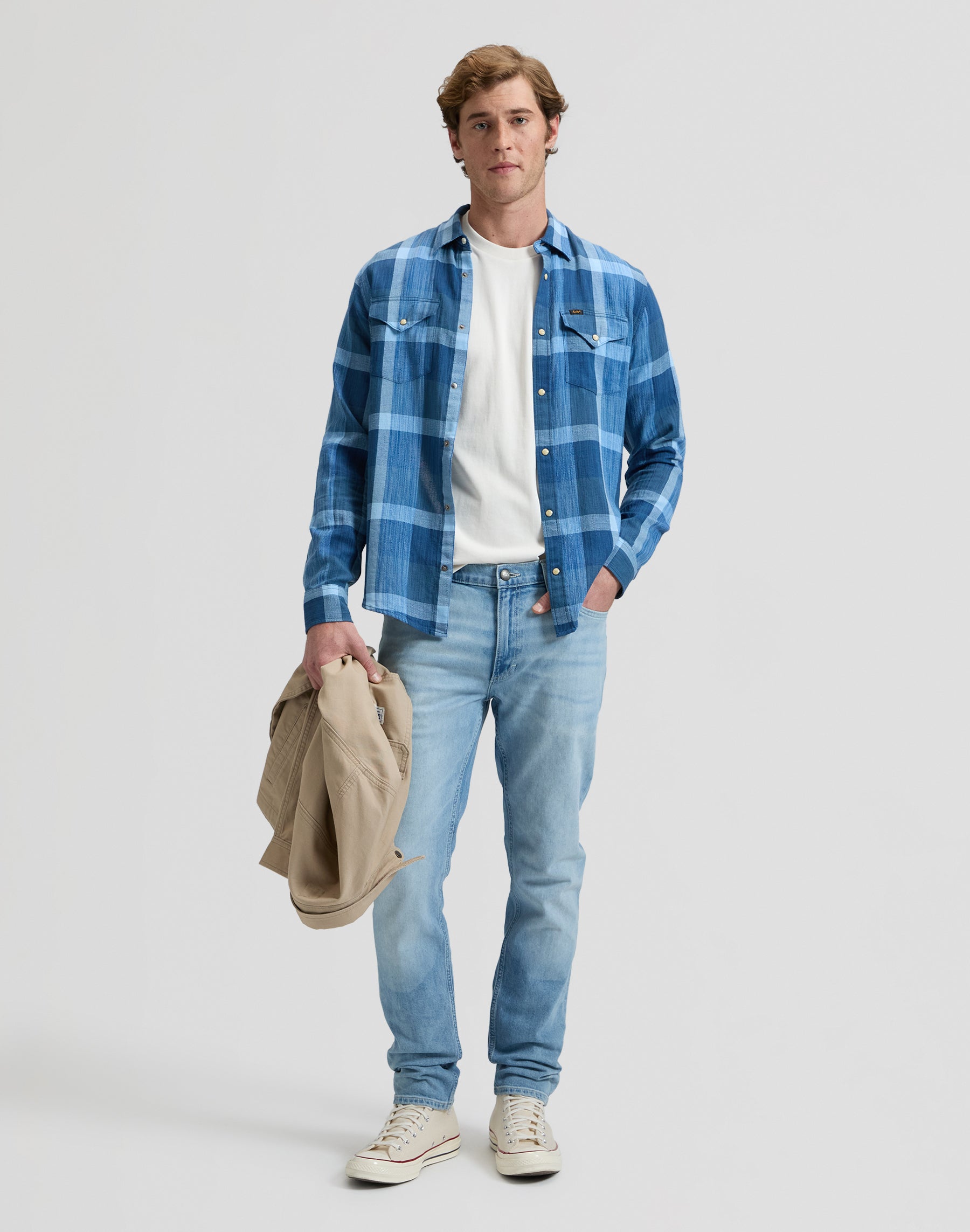 Clean Western Shirt in Indigo Plaid Hemden Lee