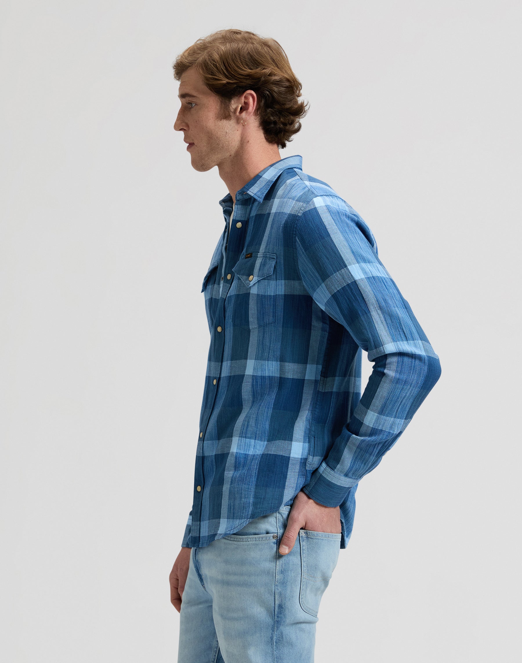 Clean Western Shirt in Indigo Plaid Hemden Lee