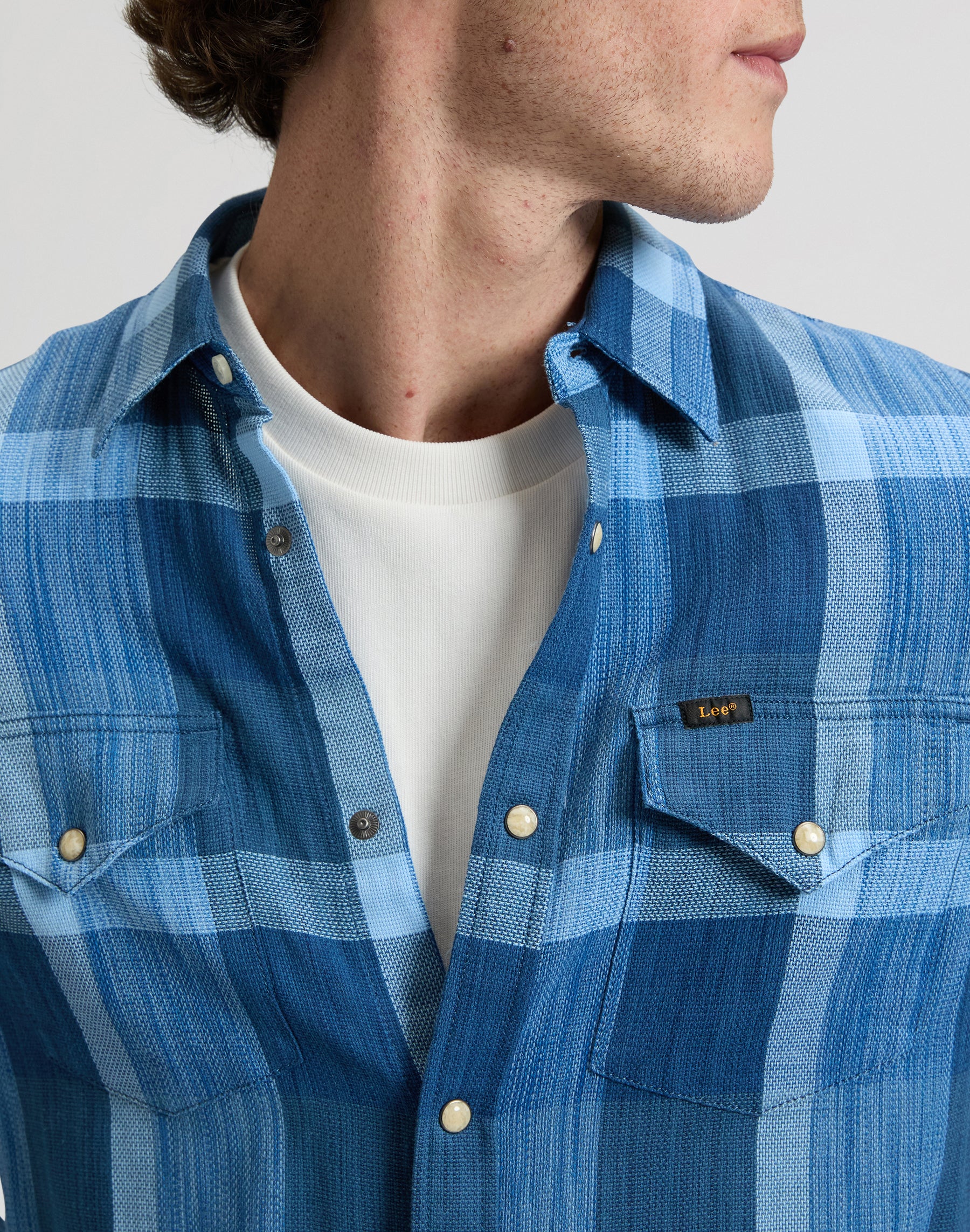 Clean Western Shirt in Indigo Plaid Hemden Lee