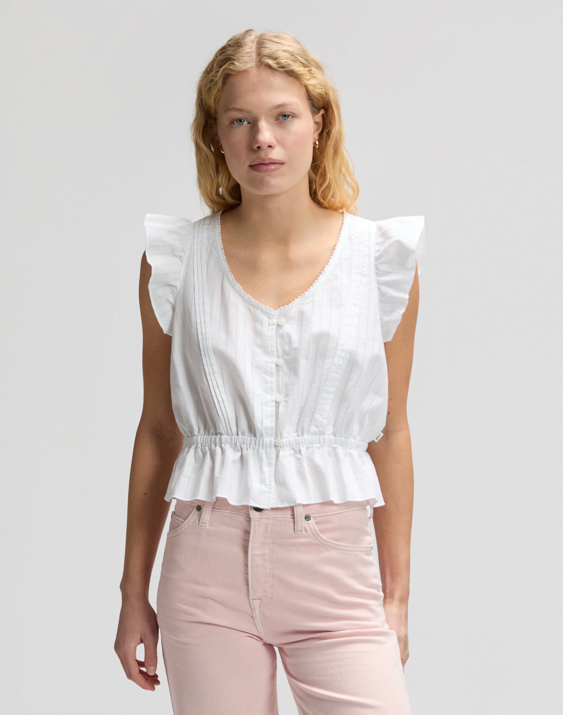Ruffle Sleeve Shirt in Bright White Hemden Lee