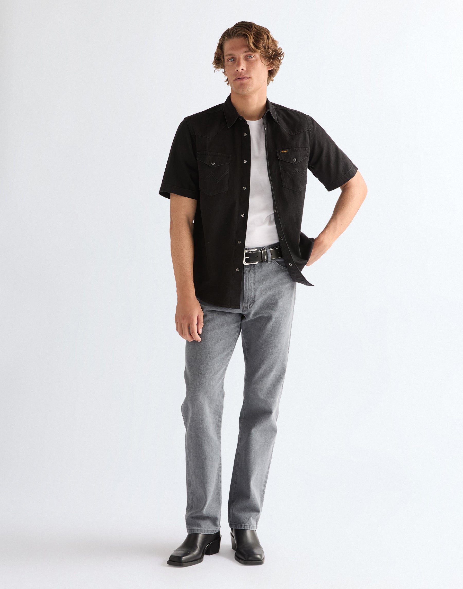 Ss Western Shirt in Rinse Black