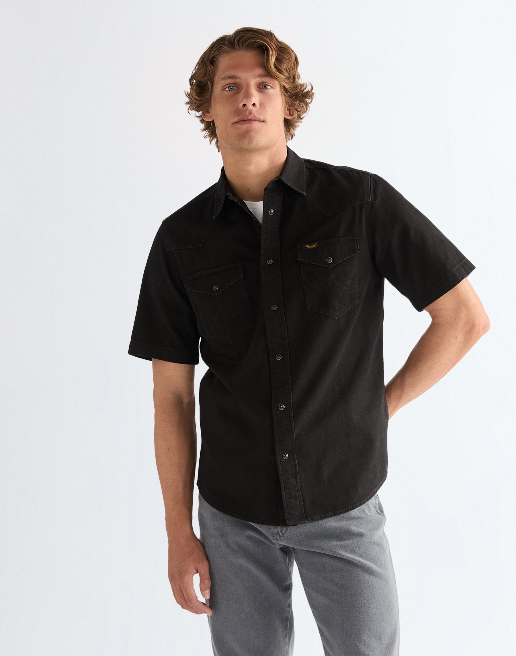 Ss Western Shirt in Rinse Black