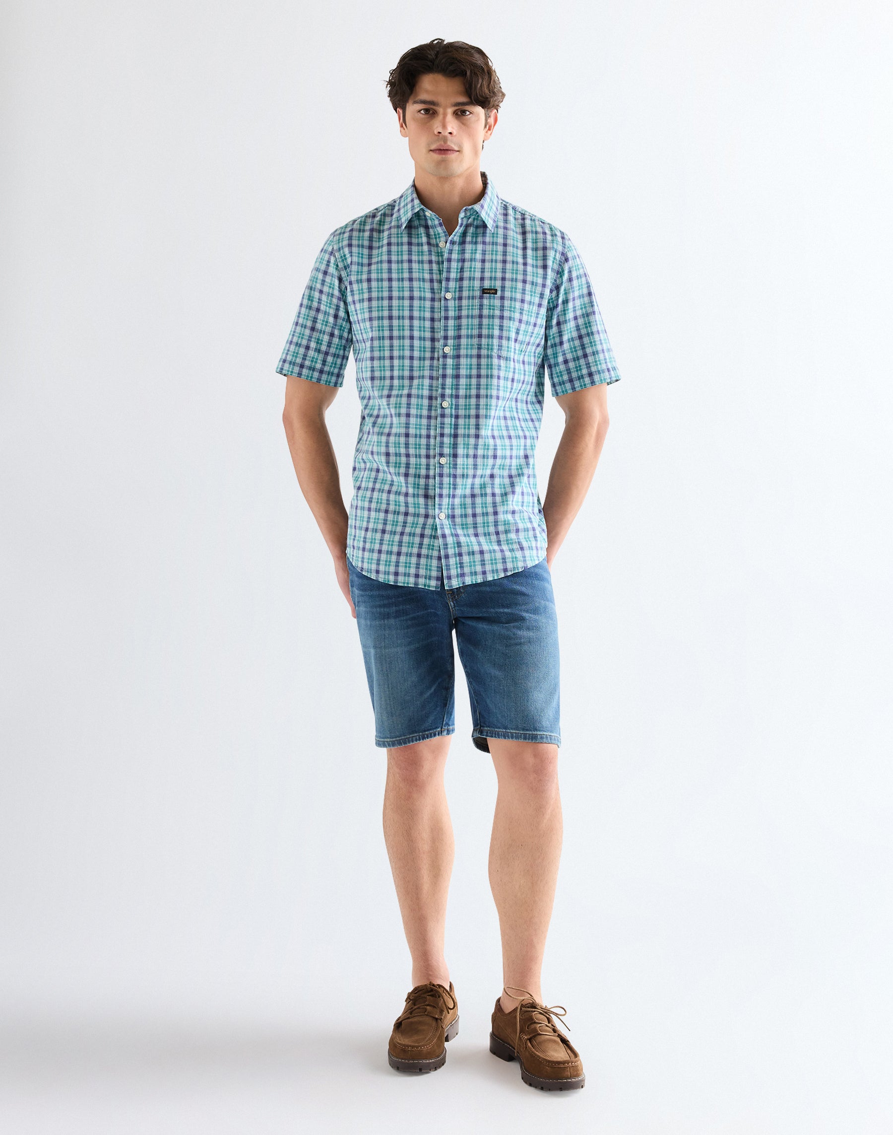 Ss 1 Pkt Shirt in Teal Blue Hemden Wrangler