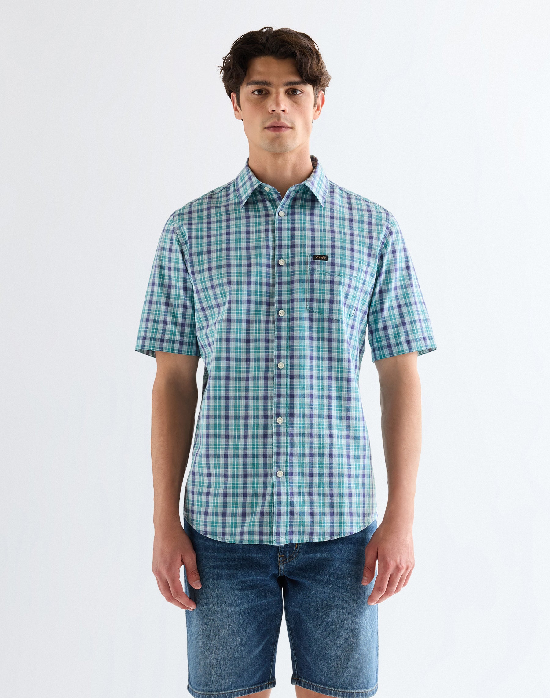 Ss 1 Pkt Shirt in Teal Blue