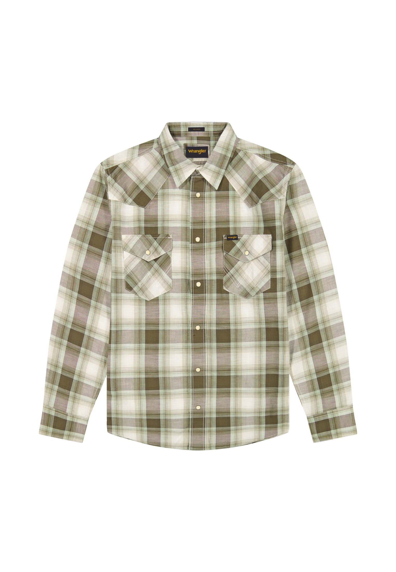 Western Shirt in Green Tan Hemden Wrangler