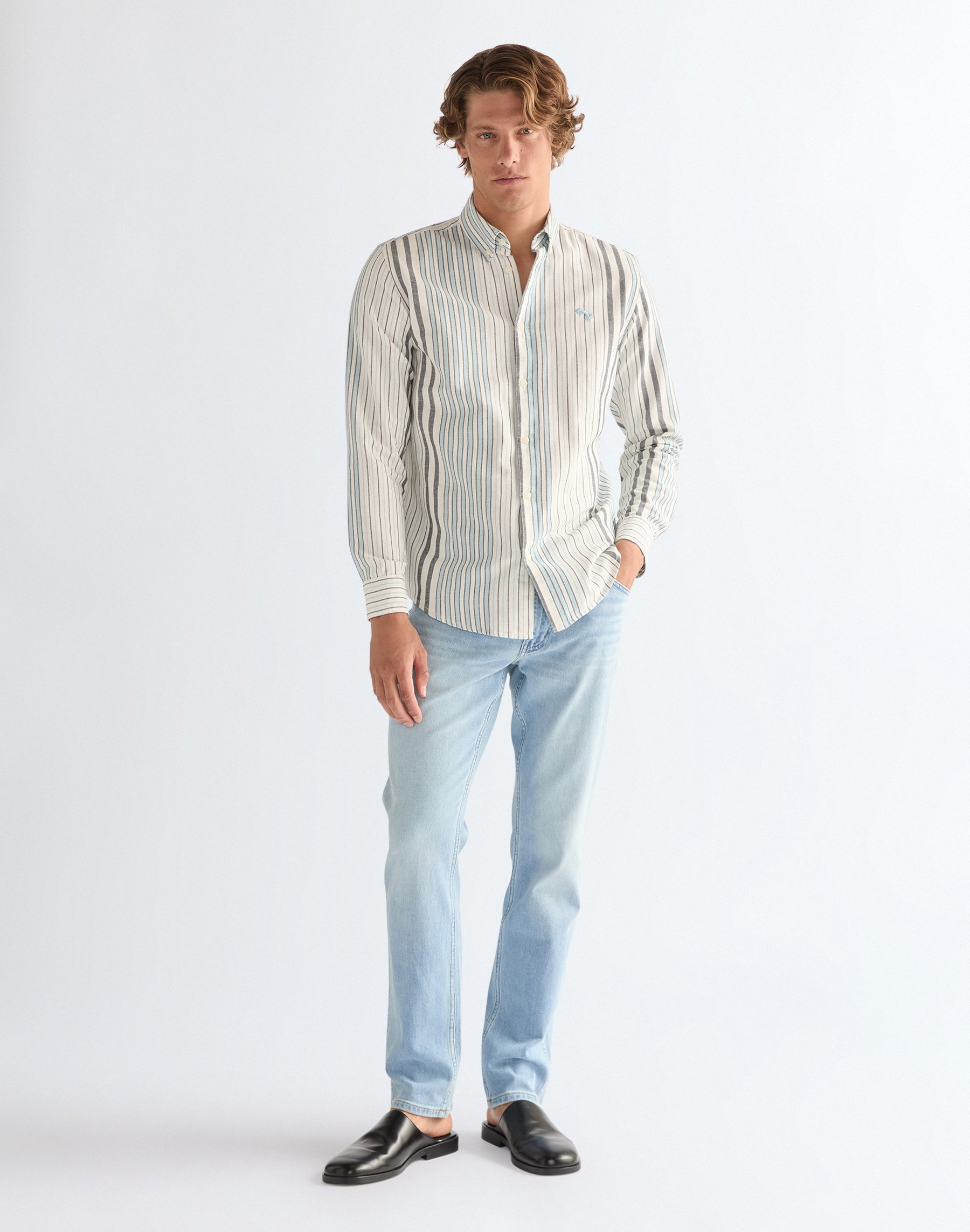 Oxford Shirt in White Blue Hemden Wrangler