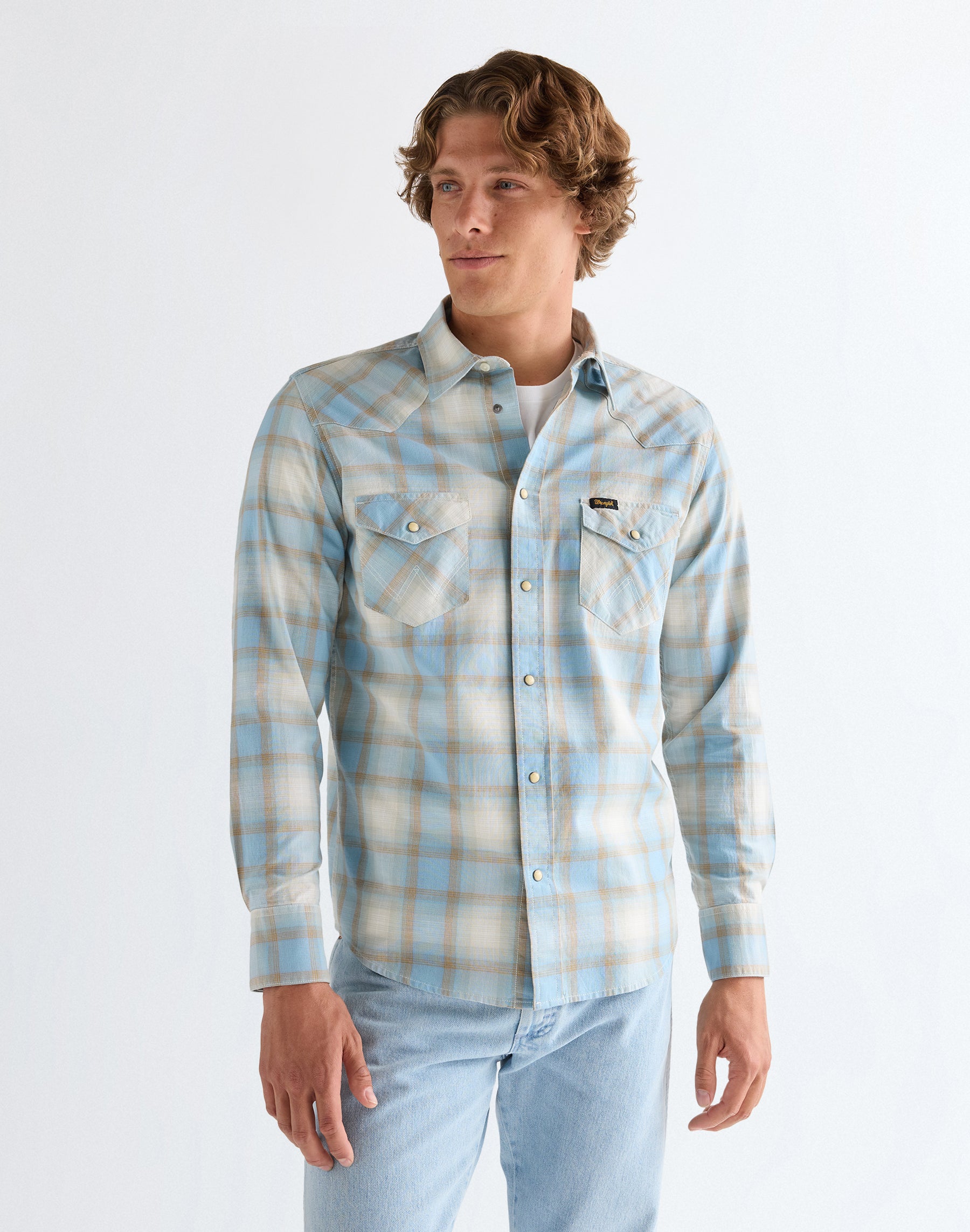 Western Shirt in Blue Tan Hemden Wrangler