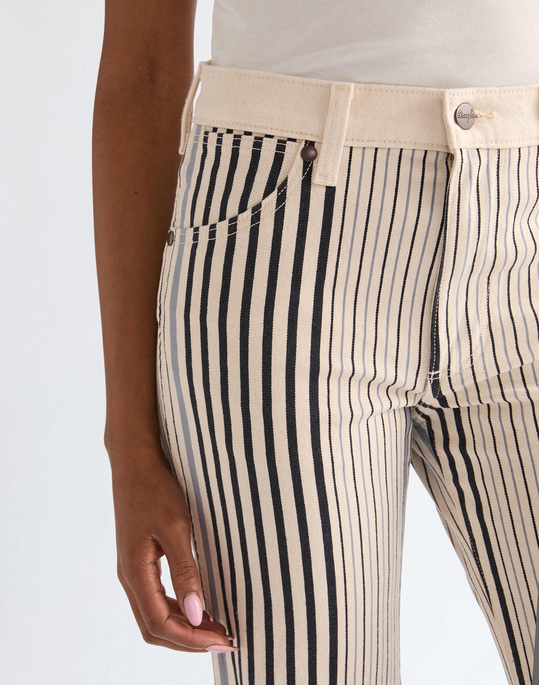 70S Flare in Multi Blue Stripe Jeans Wrangler