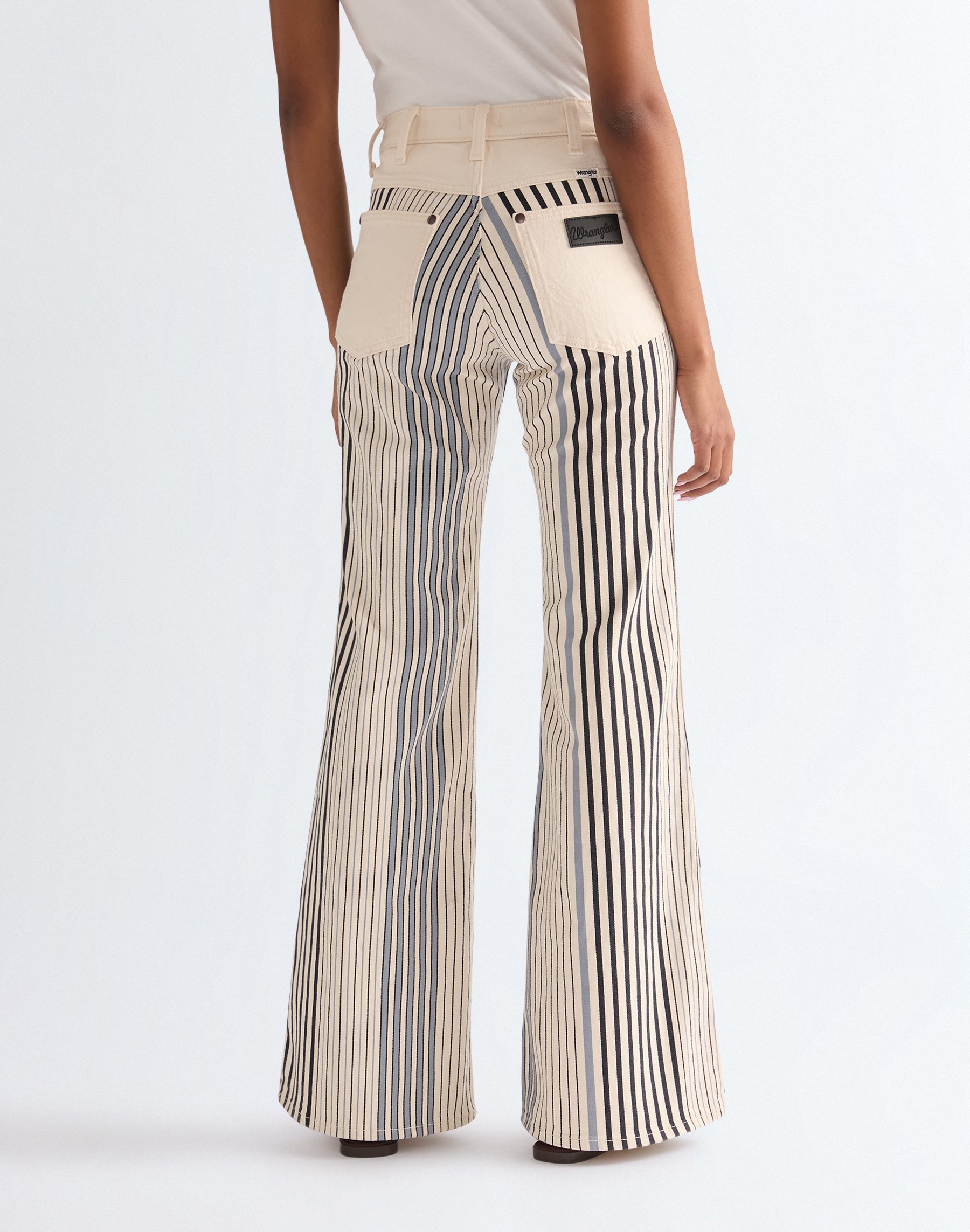 70S Flare in Multi Blue Stripe Jeans Wrangler