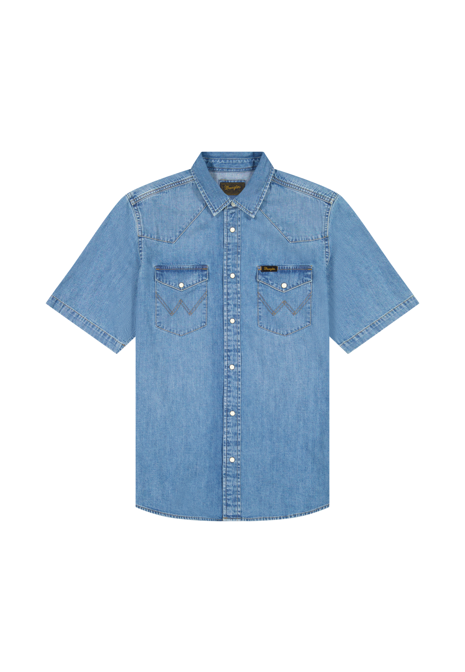 Shortsleeve Western Shirt in Mid Light Wash Hemden Wrangler