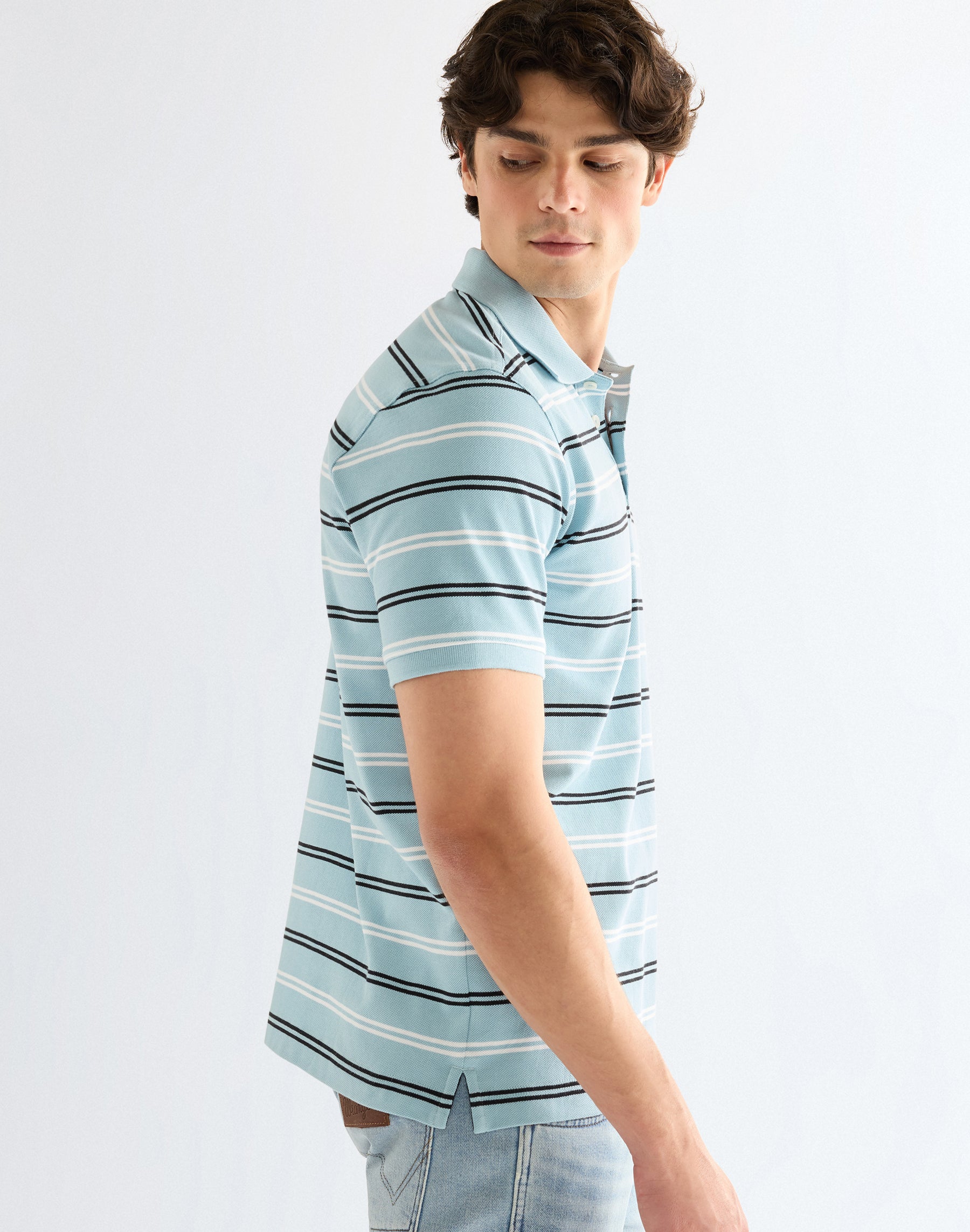 Stripe Polo Shirt in Forget Me Not T-Shirts Wrangler