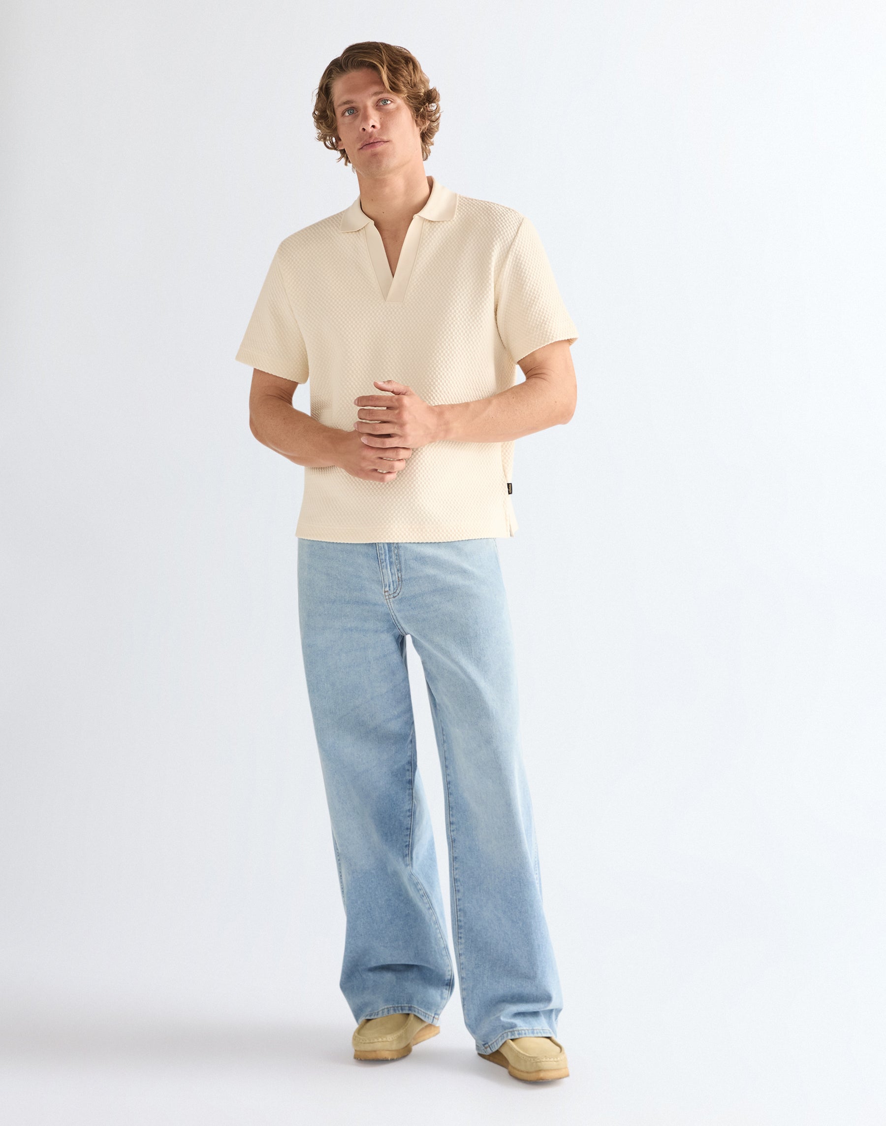 Shortsleeve Polo Sweater in Egret Sweatshirts Wrangler