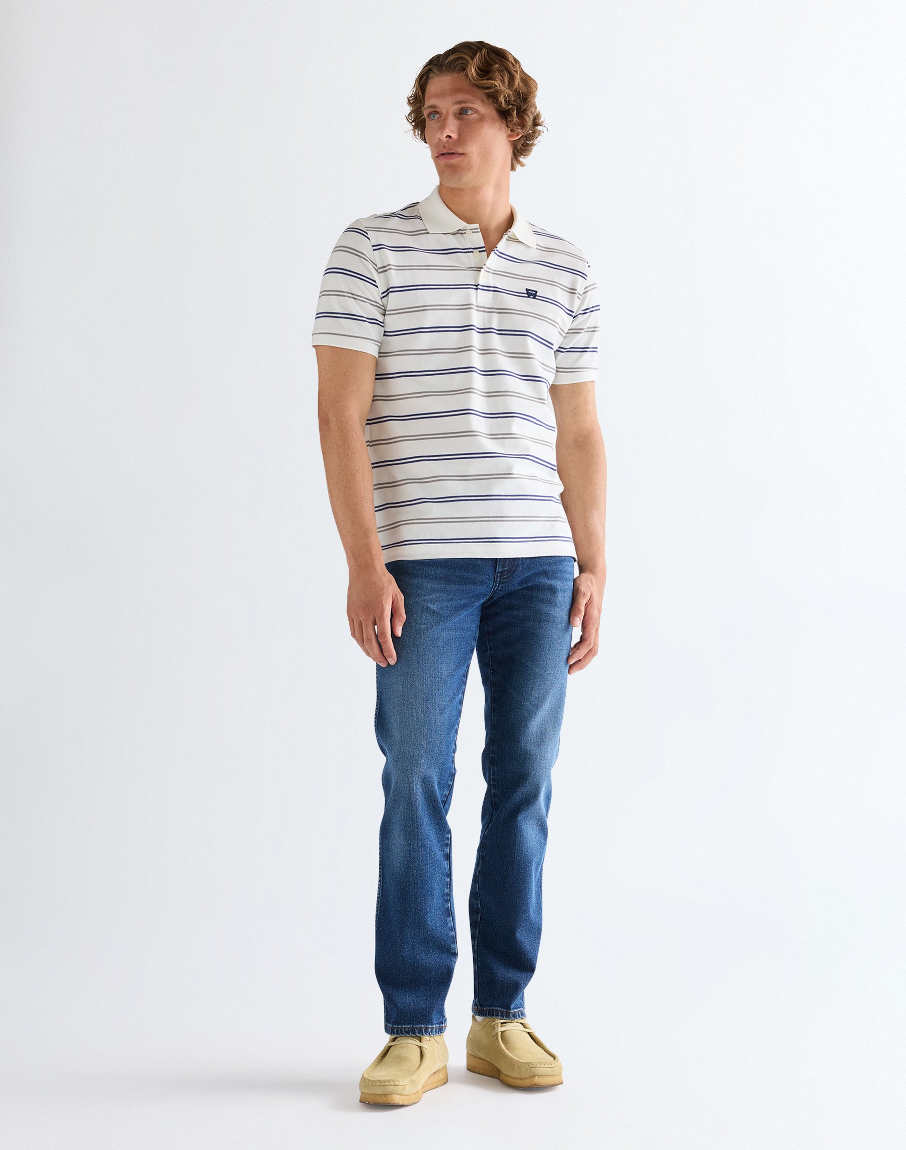 Stripe Polo Shirt in Worn White T-Shirts Wrangler