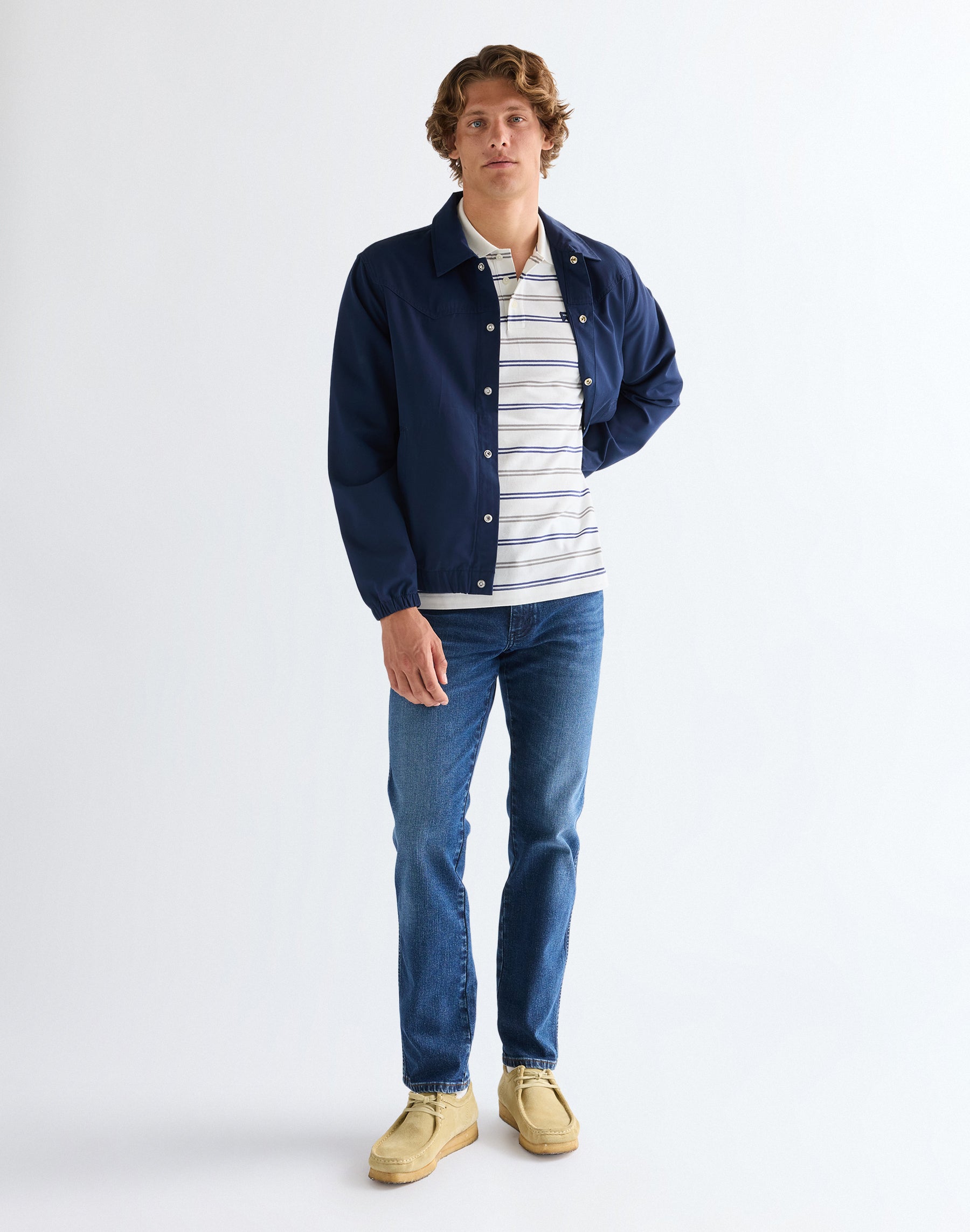 Stripe Polo Shirt in Worn White T-Shirts Wrangler