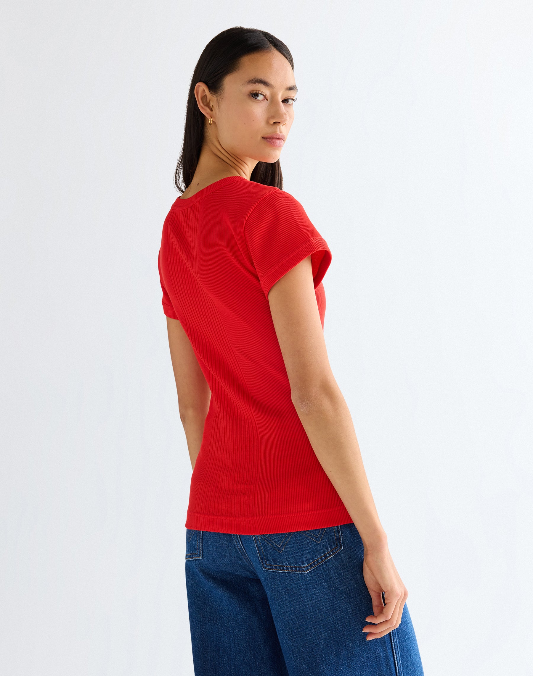 Capped Rib Shirt in Flame Scarlet