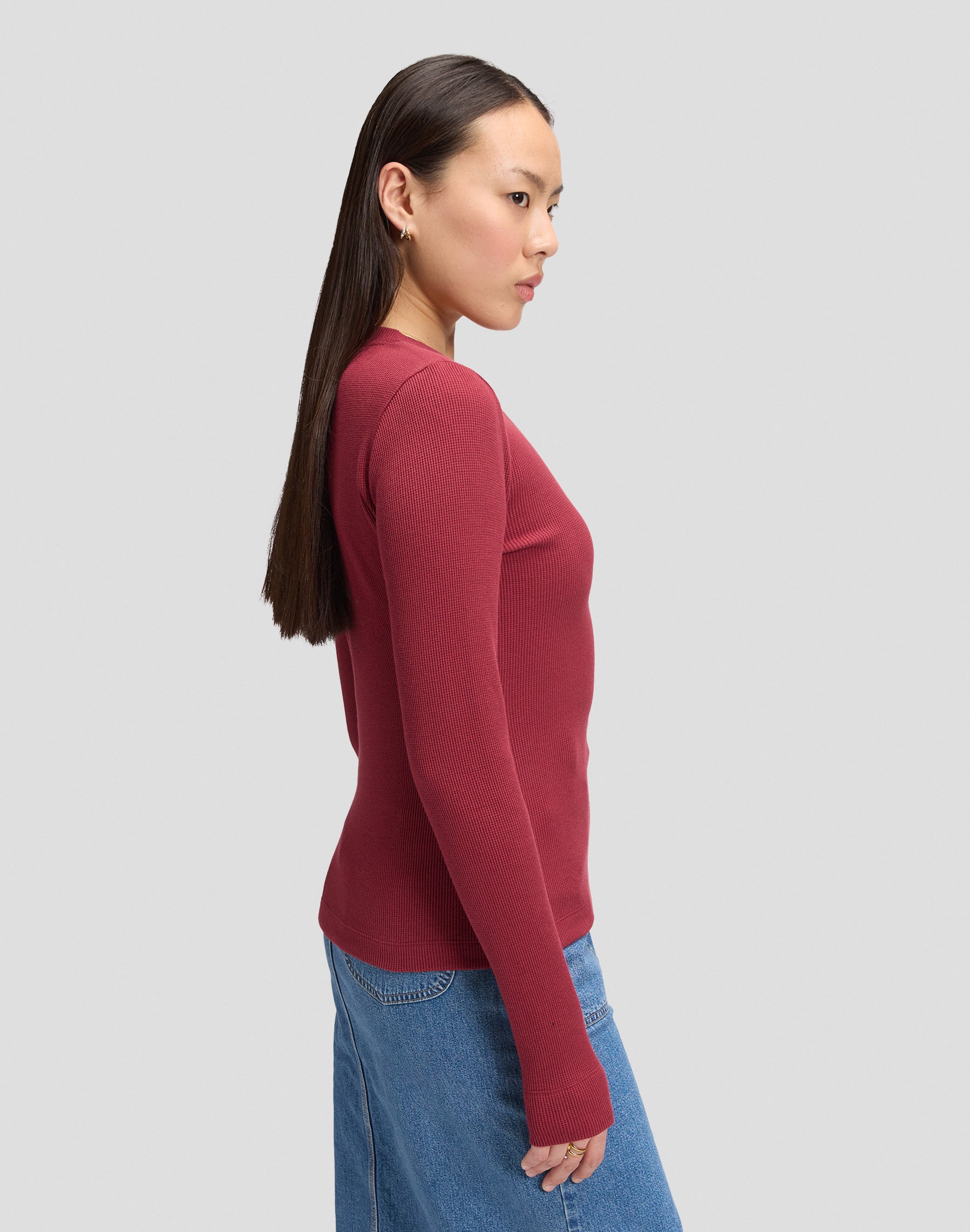 Langarmshirt Waffle Henley in Tibetan Red T-Shirts Lee
