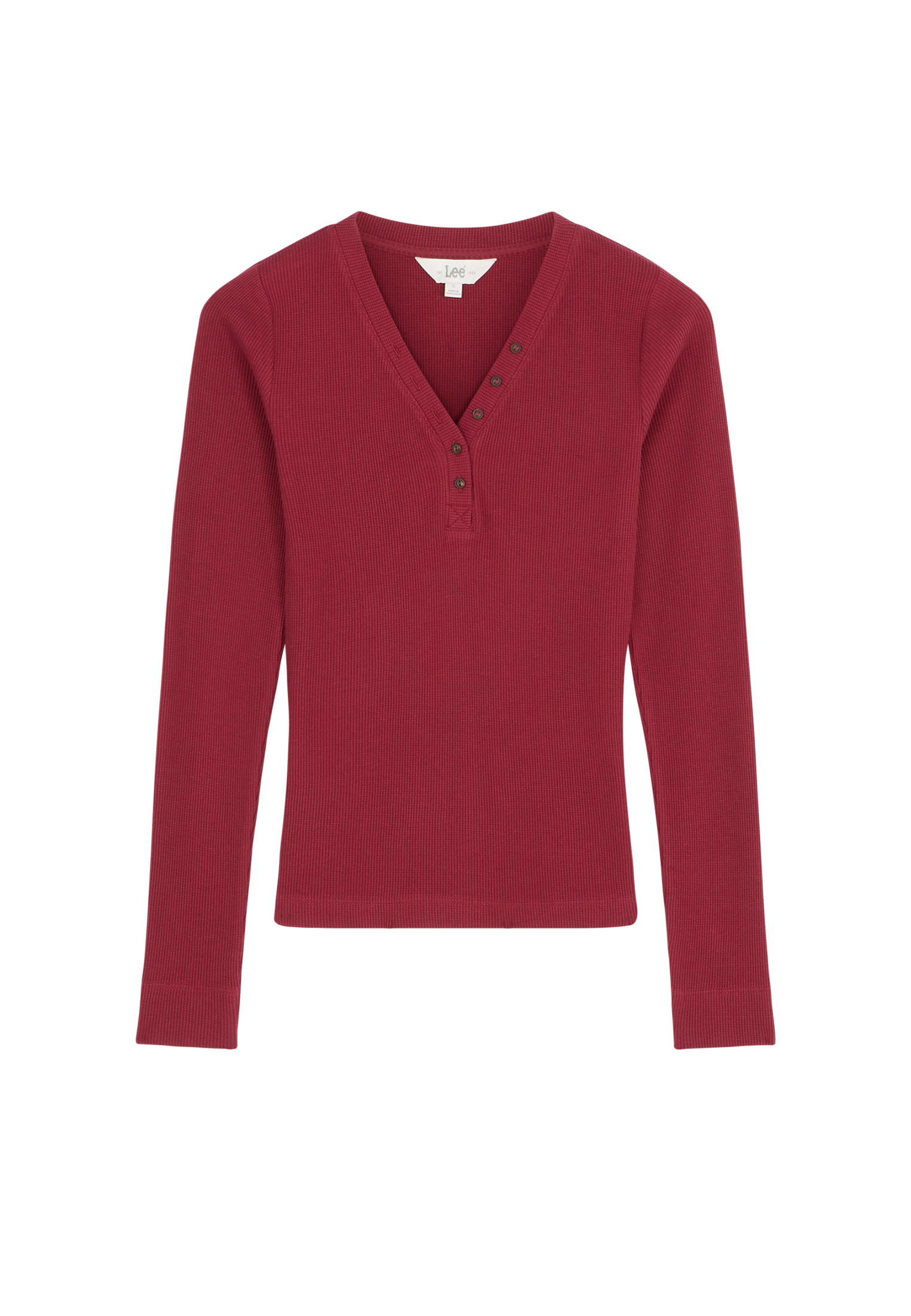 Langarmshirt Waffle Henley in Tibetan Red T-Shirts Lee