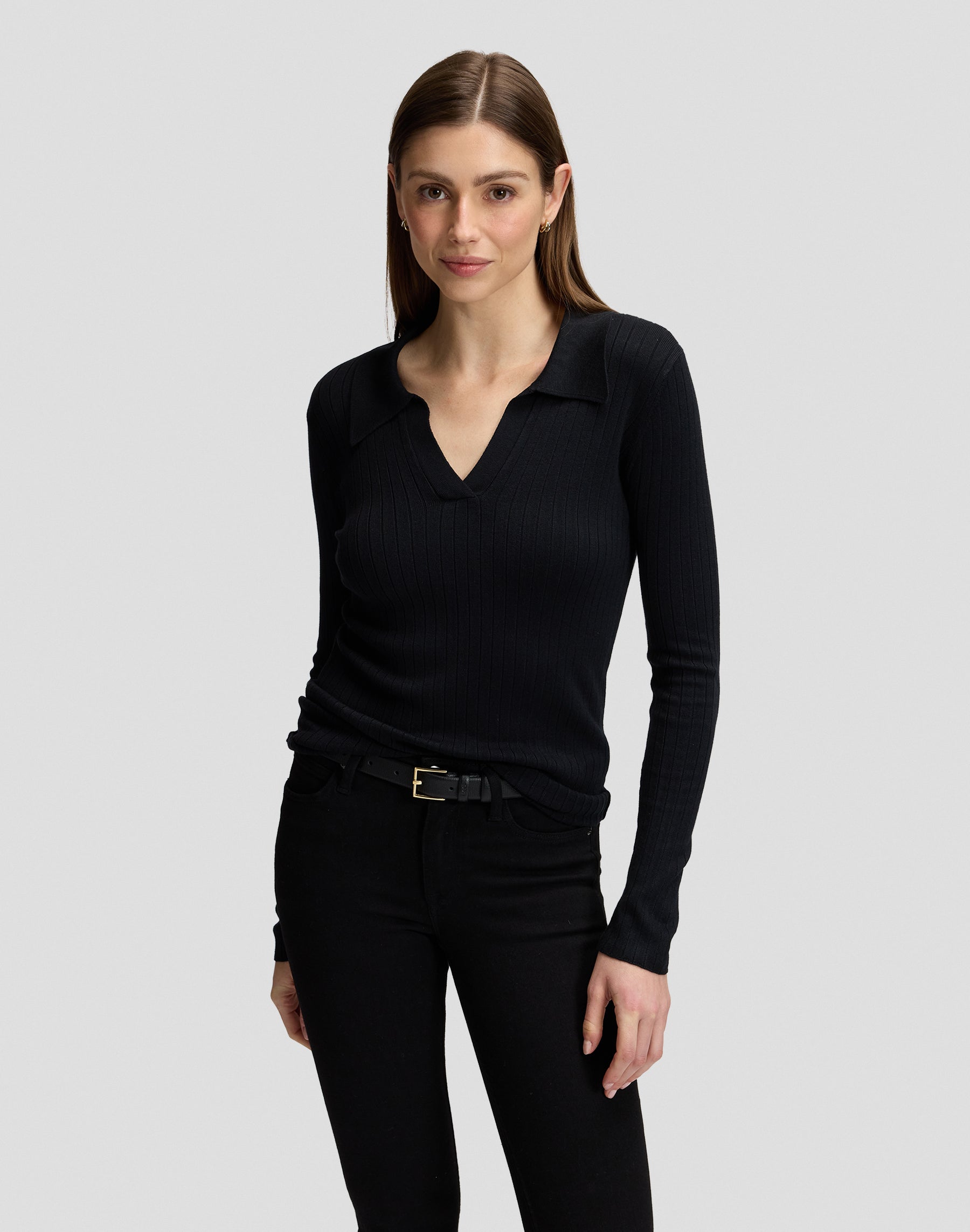 Langarmpolo in Black T-Shirts Lee