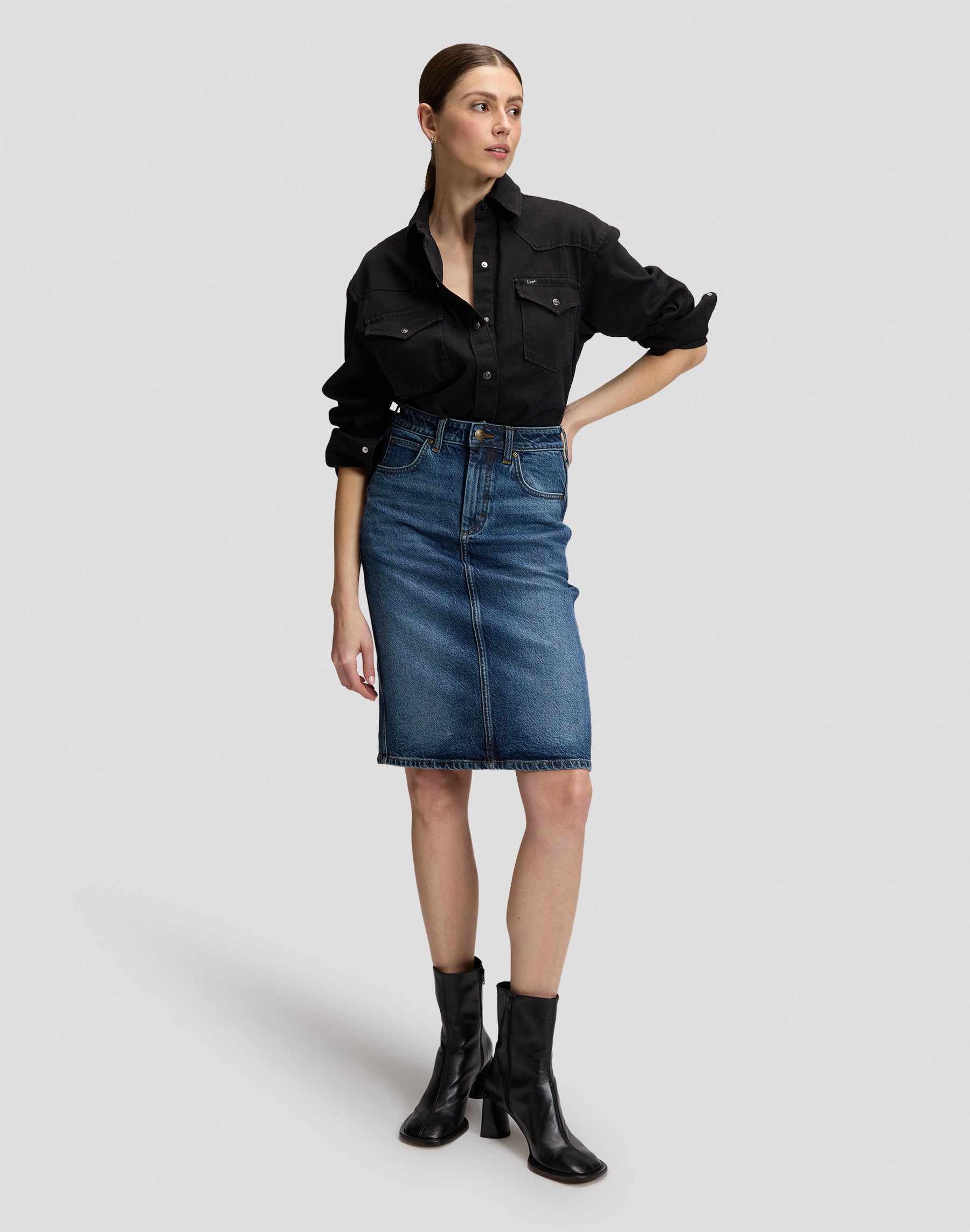 Jeansrock Midi in Flash Blue Röcke Lee
