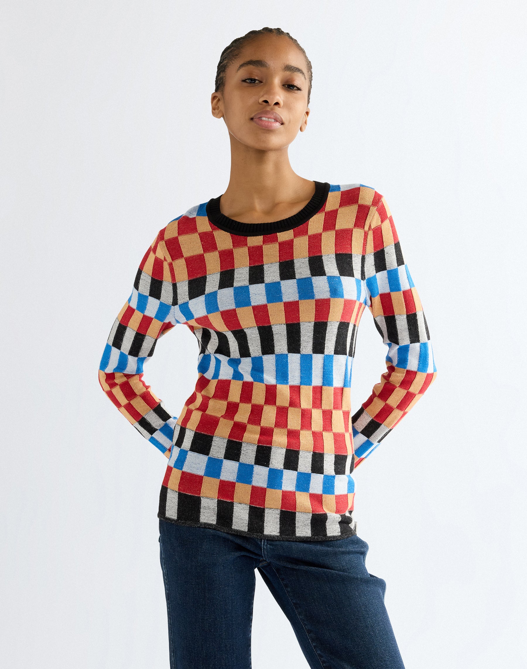 Pullover Knit Crew in Starting Line Check Pullover Wrangler
