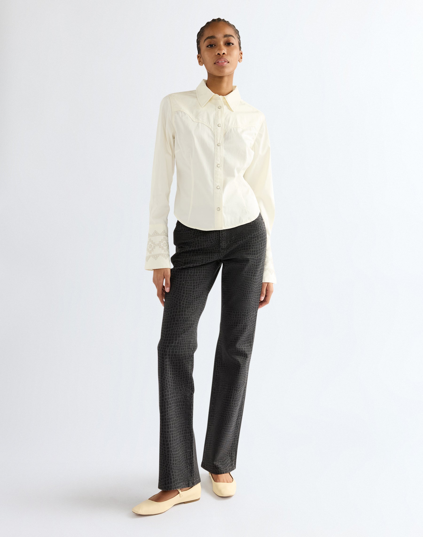 Langarmbluse Bell Western Slim in Egret Hemden Wrangler