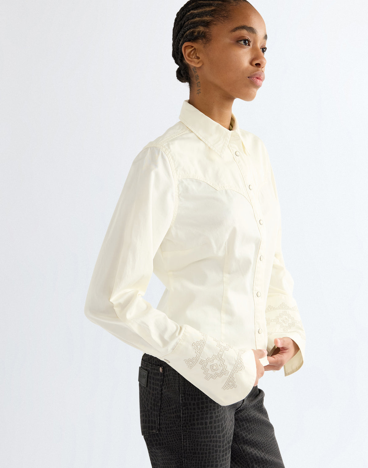 Langarmbluse Bell Western Slim in Egret Hemden Wrangler