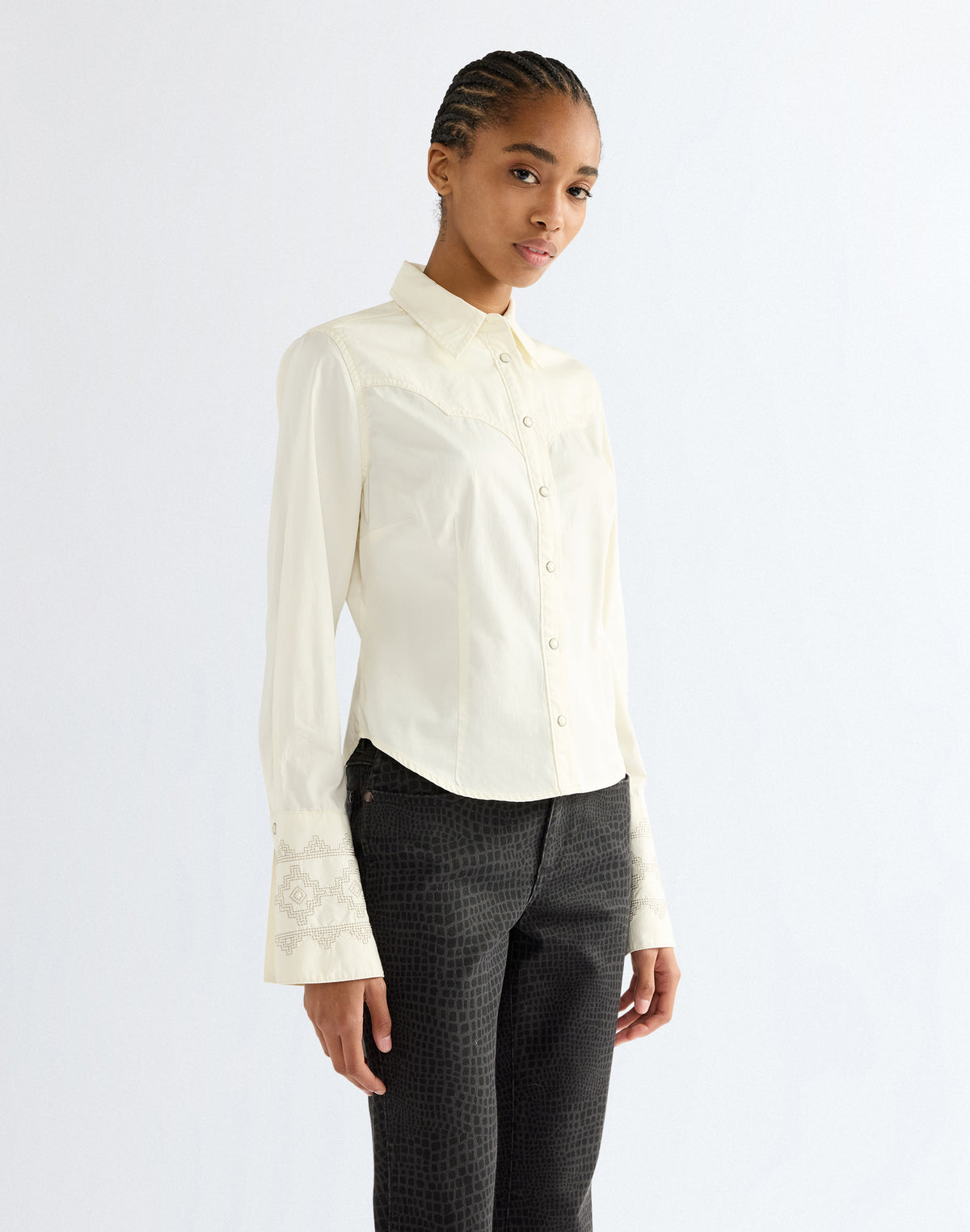 Langarmbluse Bell Western Slim in Egret Hemden Wrangler