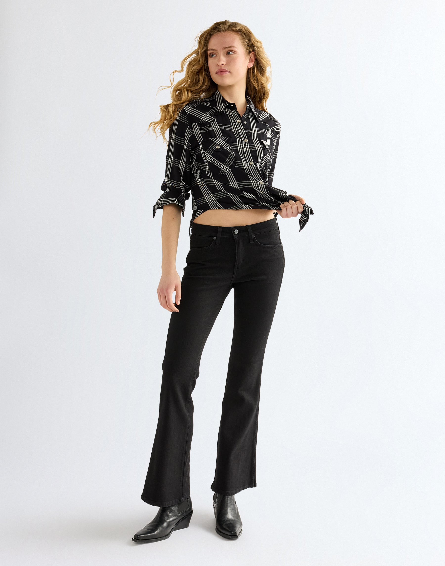 Langarmhemd Western in Black Hemden Wrangler