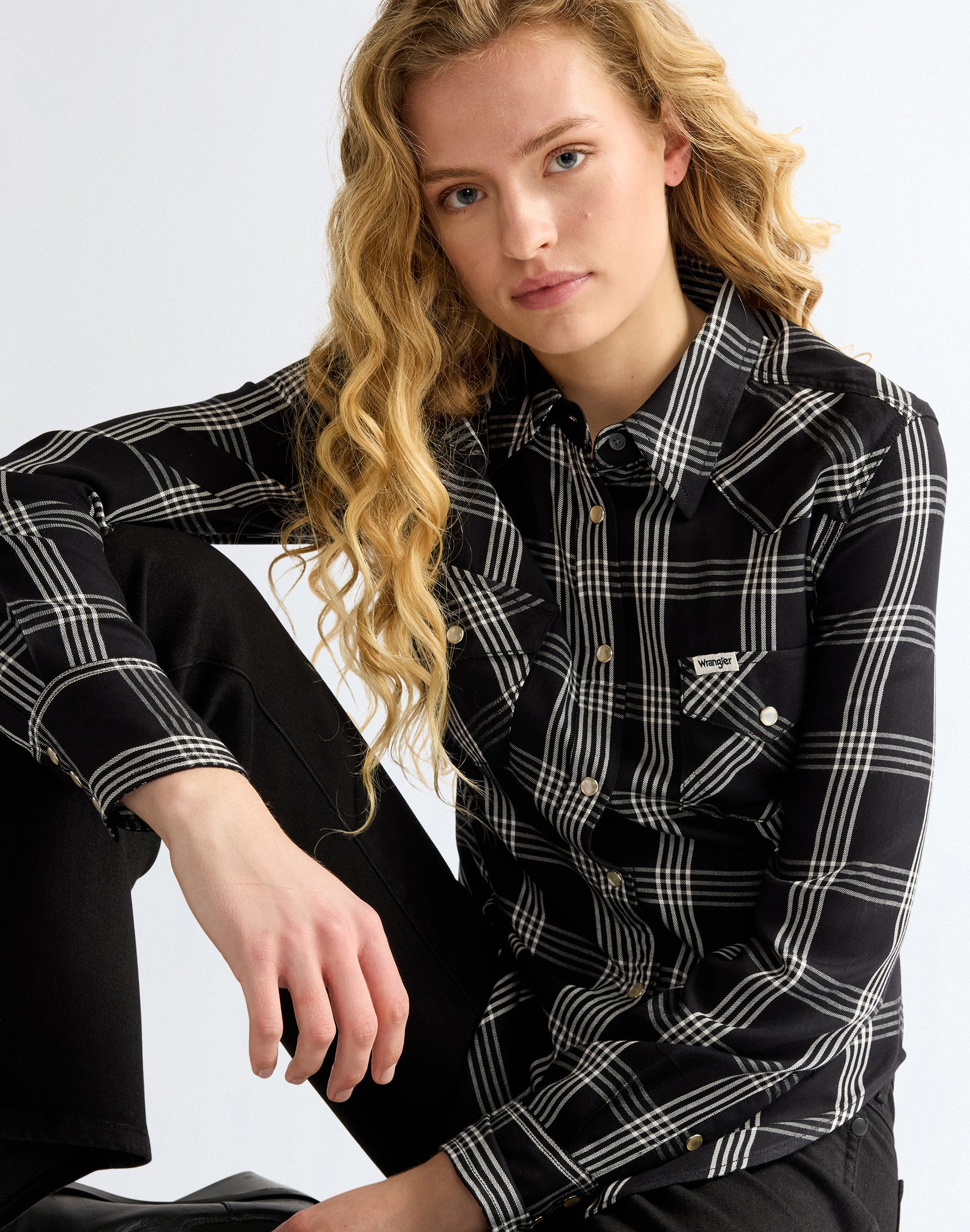 Langarmhemd Western in Black Hemden Wrangler