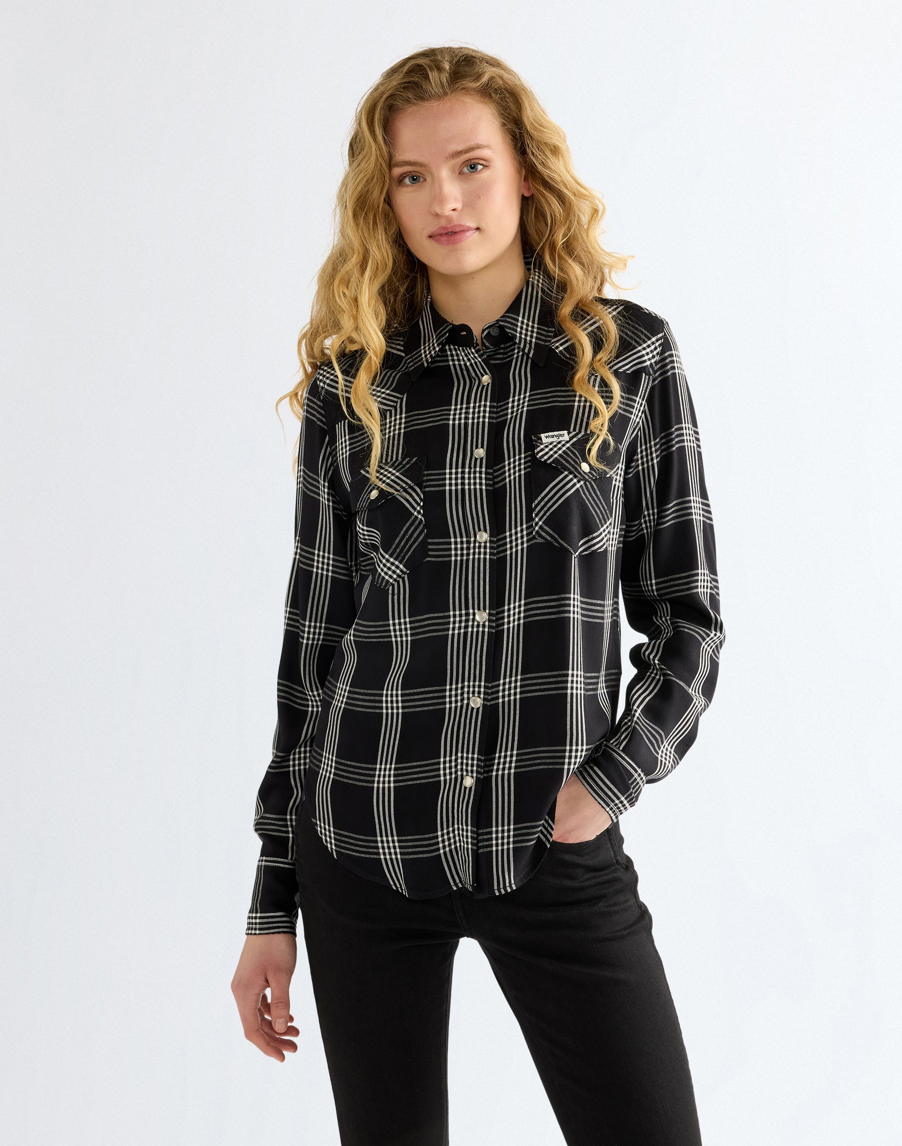 Langarmhemd Western in Black Hemden Wrangler