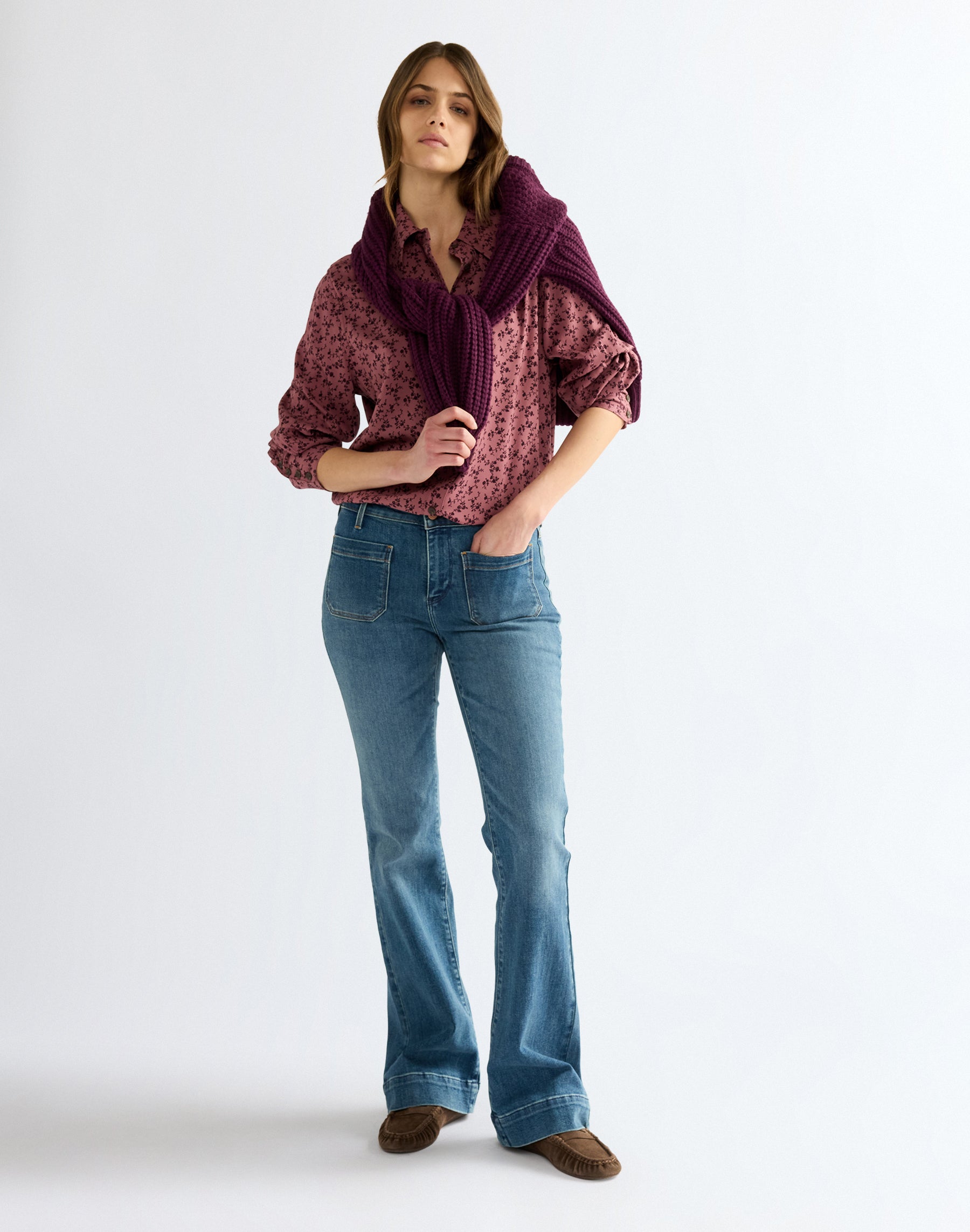 Langarmbluse Drama Collar in Pink Rose Hemden Wrangler