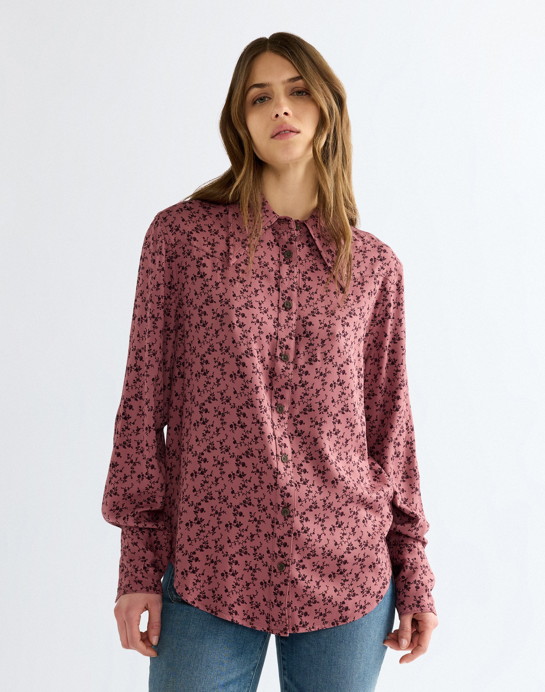 Langarmbluse Drama Collar in Pink Rose Hemden Wrangler