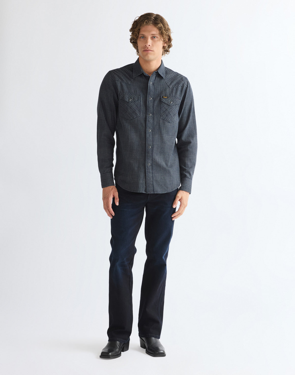 Langarmhemd Western in Healthered Indigo Hemden Wrangler
