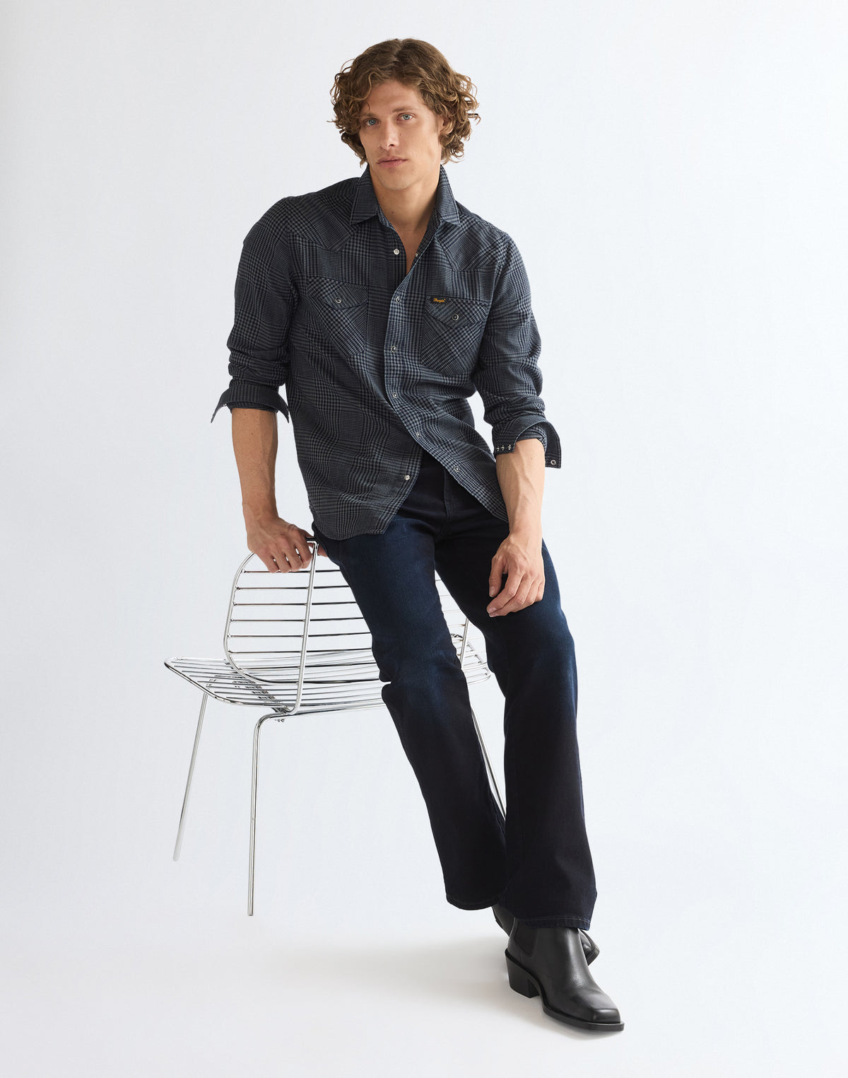 Langarmhemd Western in Healthered Indigo Hemden Wrangler