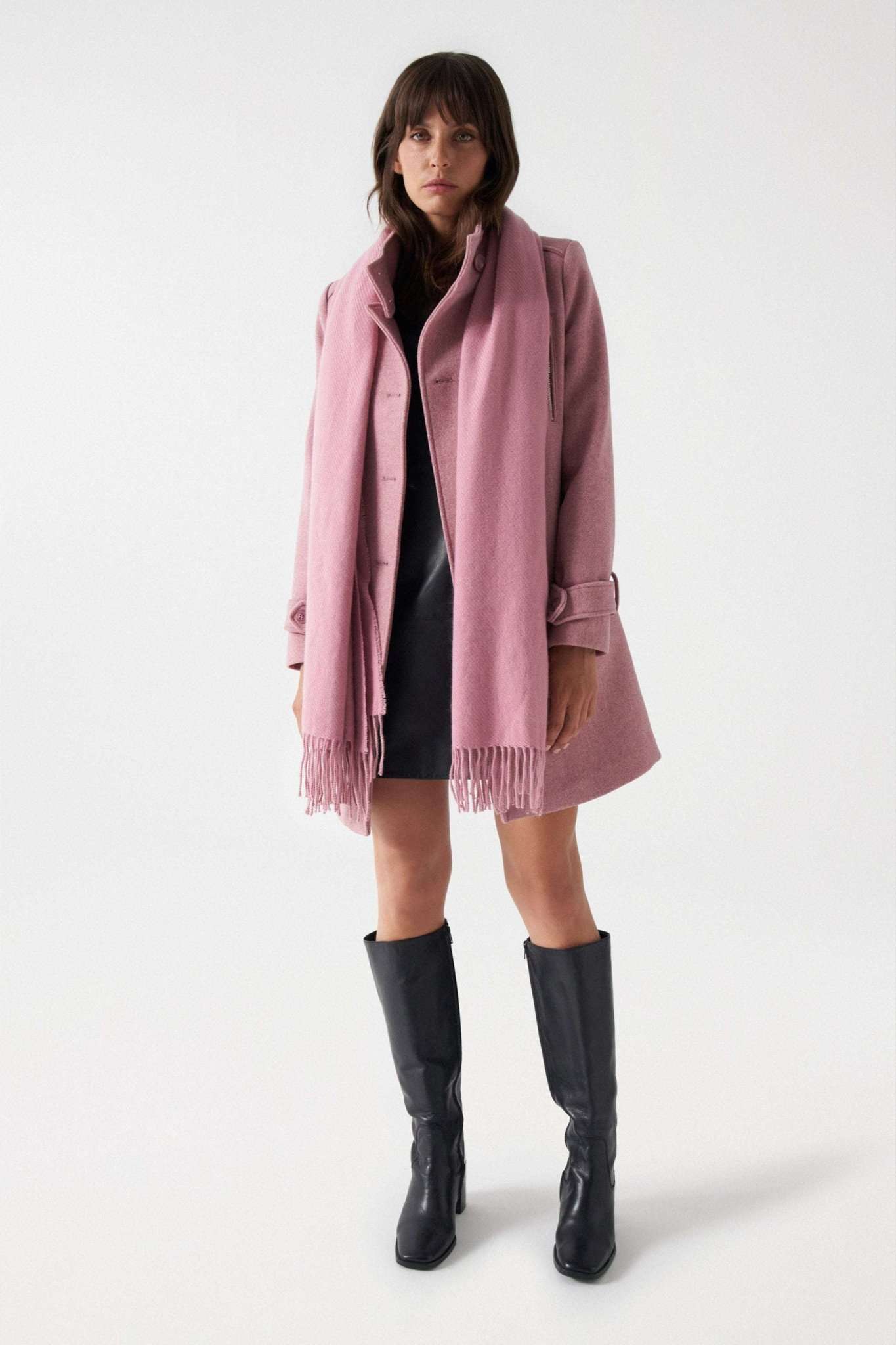 Grace Long Woolen Coat in Medium Pink Jacken Salsa Jeans   