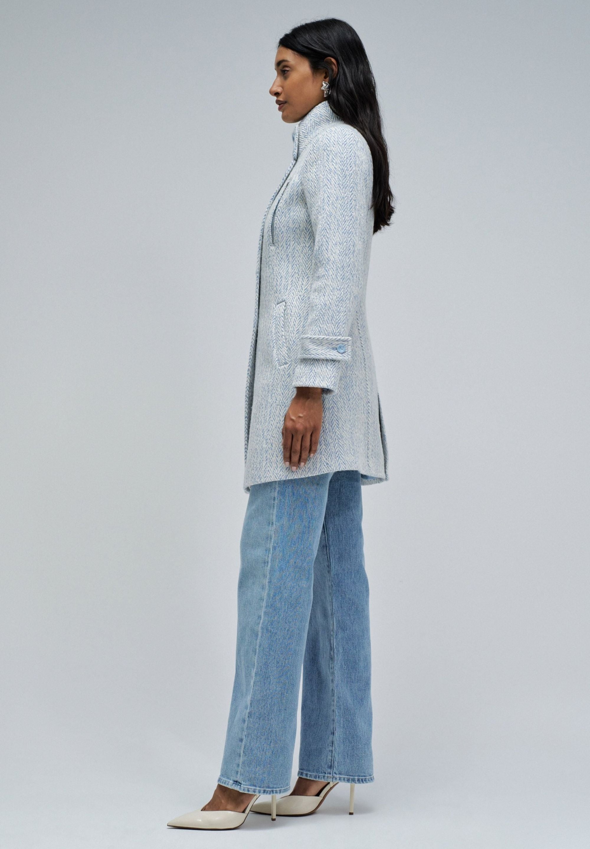 Grace Long Woolen Coat in Light Blue V1