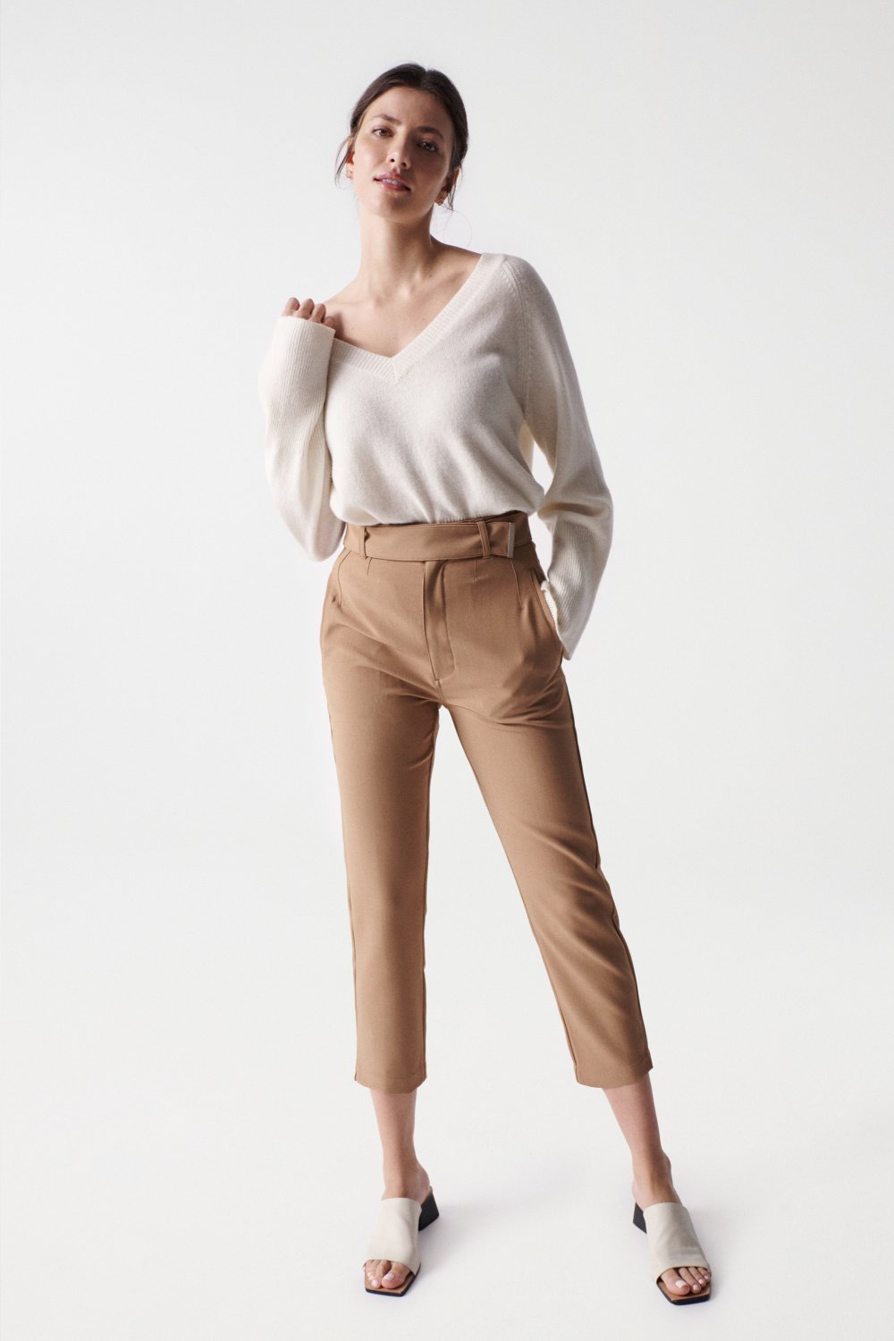 Chino Cropped Slim High Waist in Light Beige Hosen Salsa Jeans   