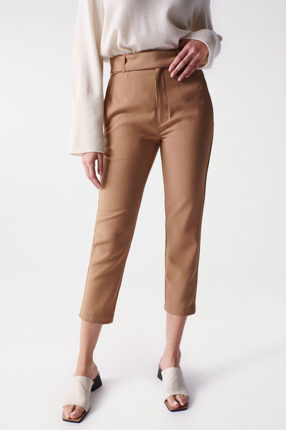 Chino Cropped Slim High Waist in Light Beige Hosen Salsa Jeans   