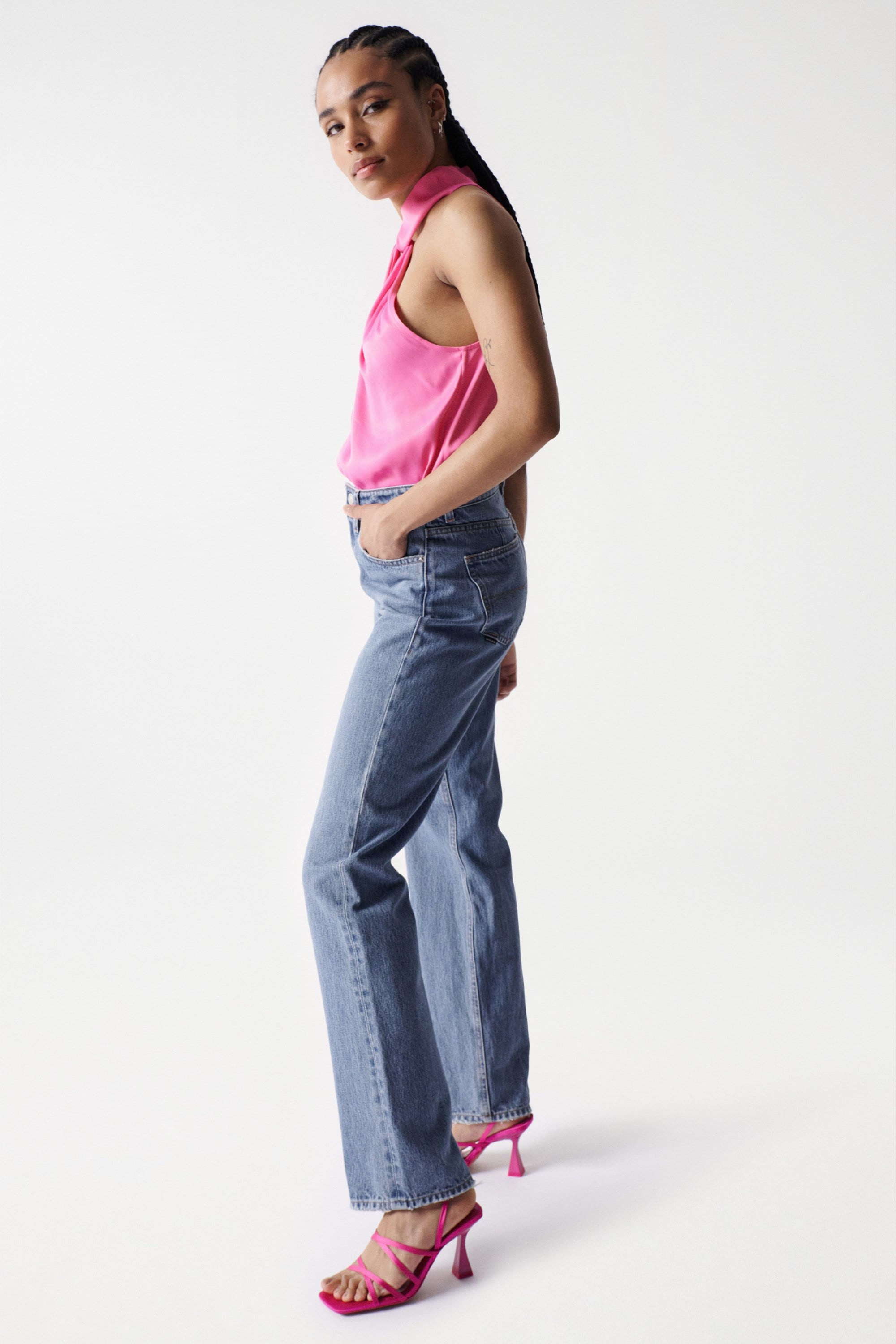 Satin-Neckholder-Top in Medium Pink Tops Salsa Jeans   