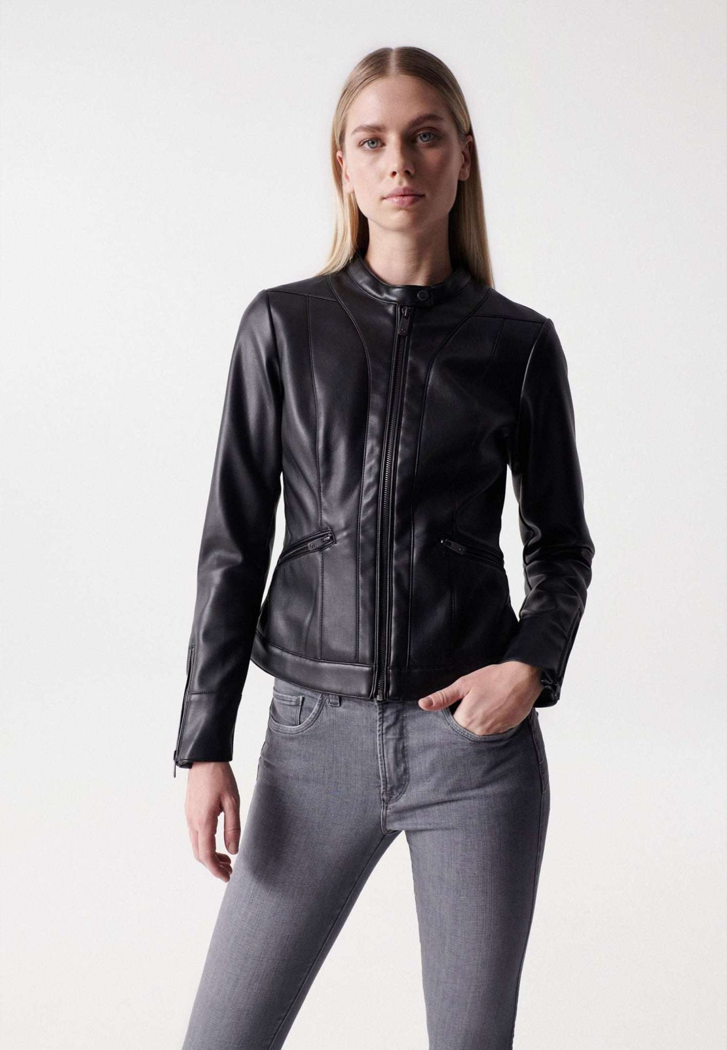 Basic Faux Leather Jacket in Black Jacken Salsa Jeans   