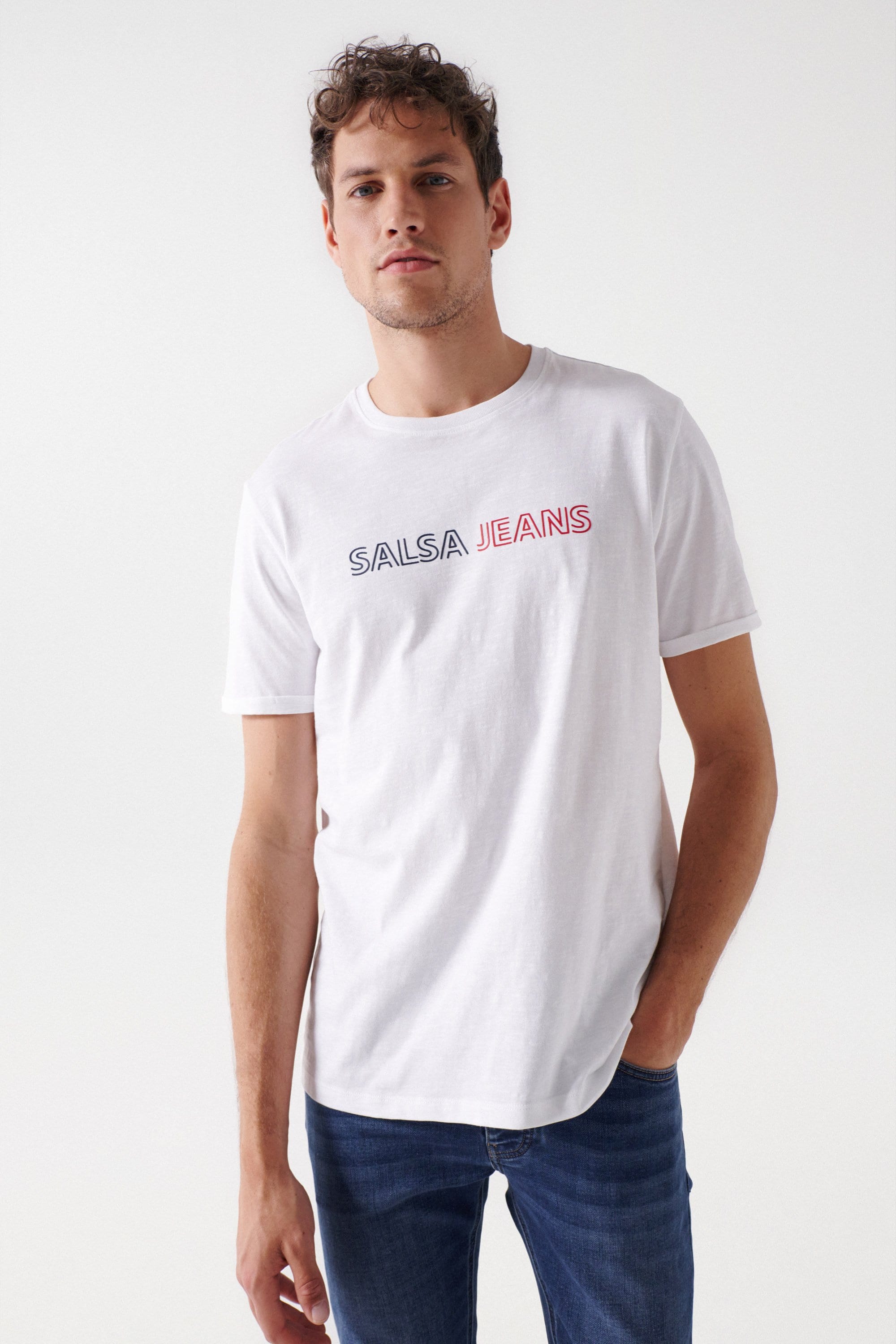 Slub Jersey Branding T-Shirt in White T-Shirts Salsa Jeans   